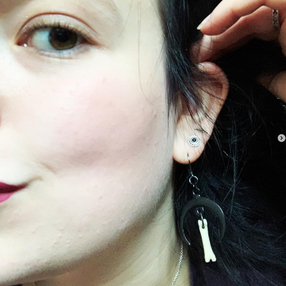 Black Crescent Moon and Bone Earrings