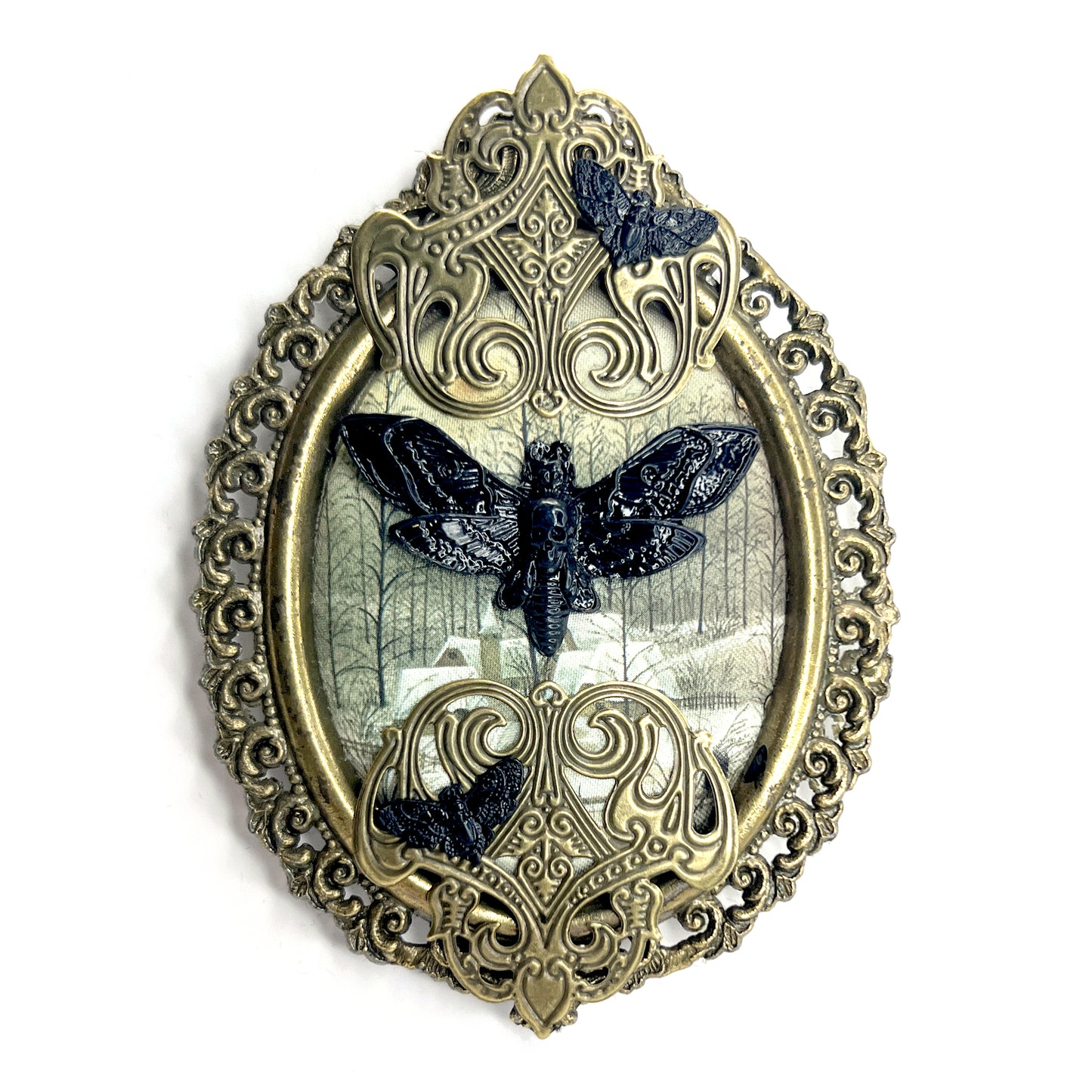 Black Death Head Moth Antique Framed Gothic Home Deco