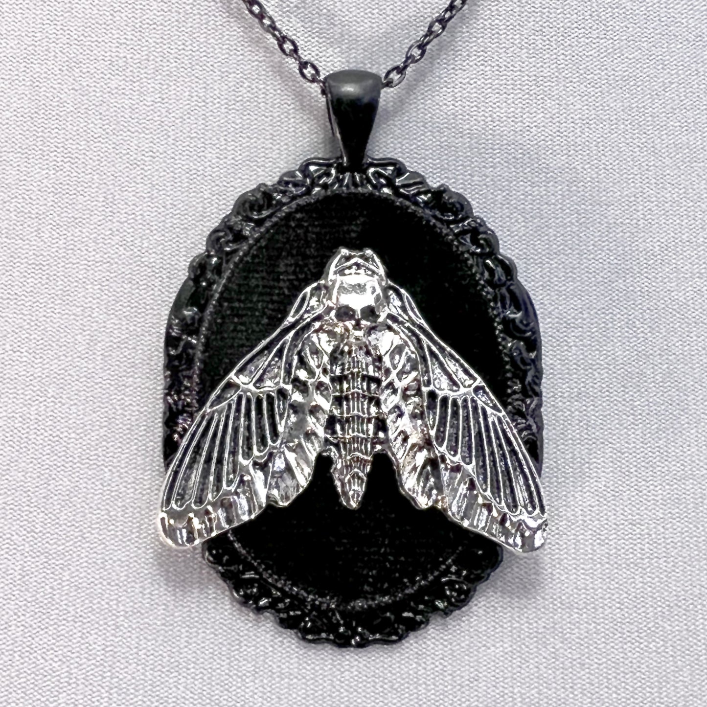 Large Resting Death Head on Black Velvet Necklace