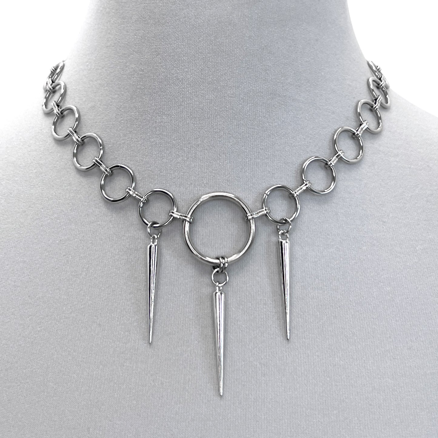 Stainless Steel and O-Rings with Spikes Necklace