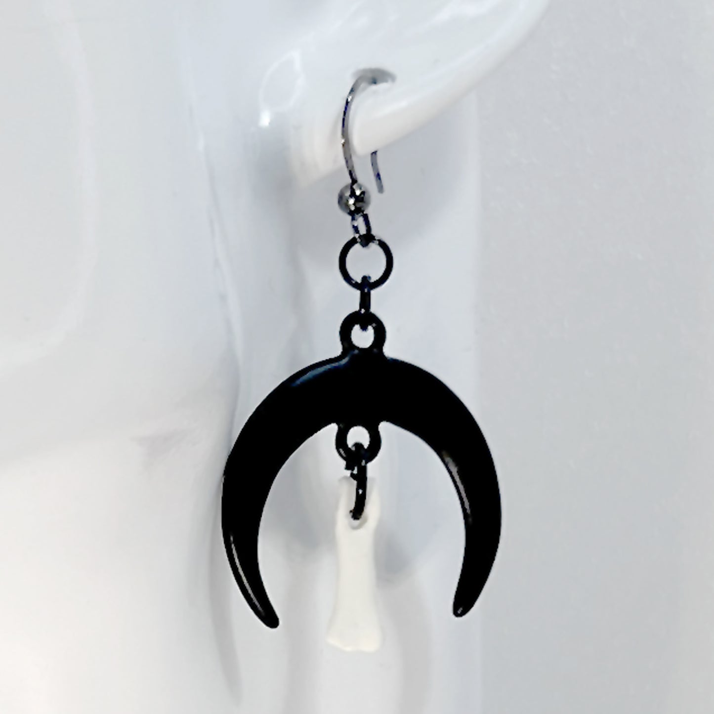 Black Crescent Moon and Bone Earrings