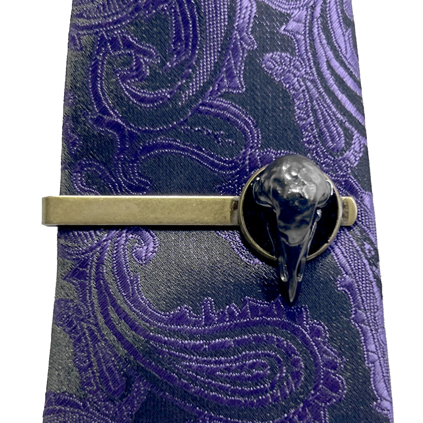 Brass Tie Clip with Black Metal Bird Skull