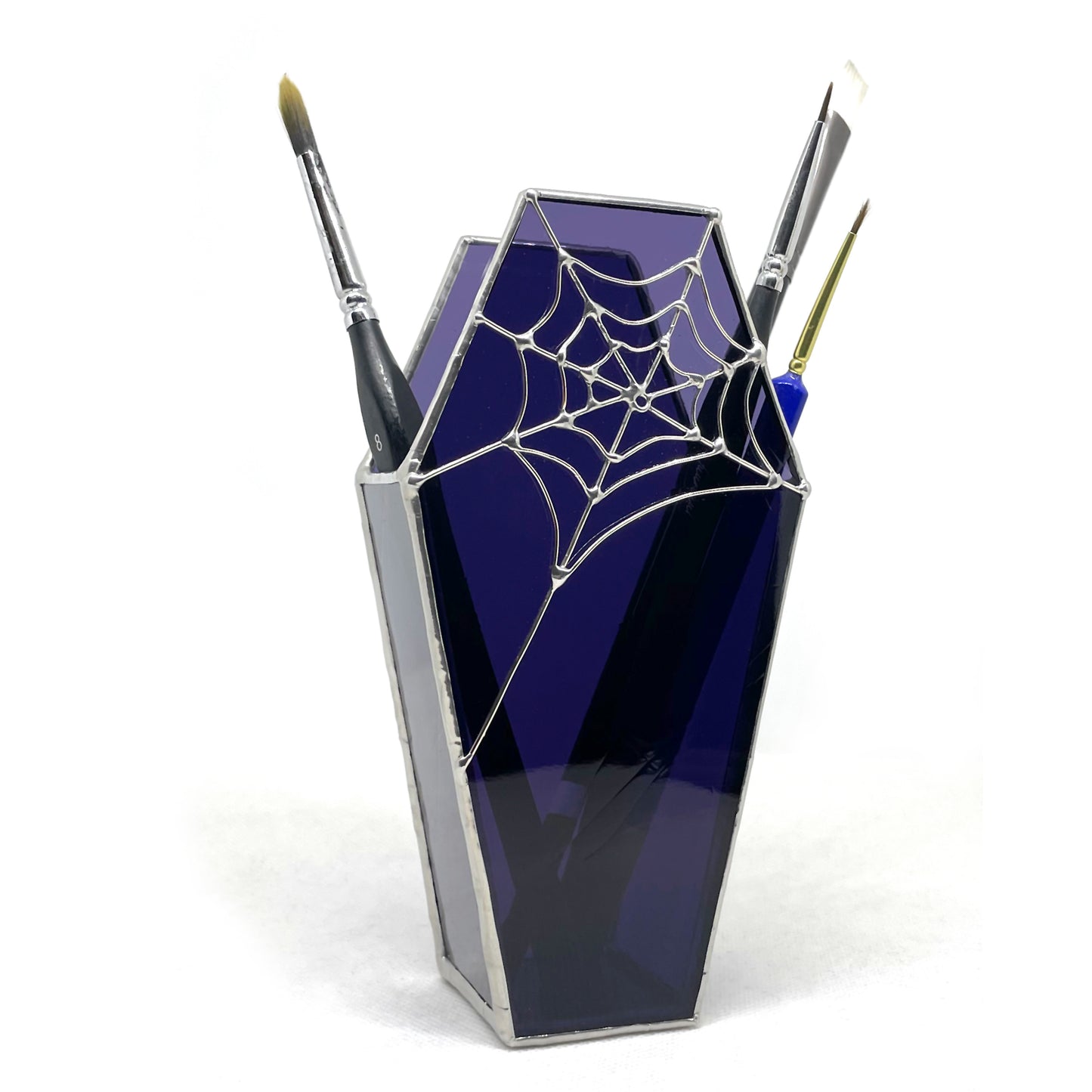 Custom Stained Glass Spiderweb Brush Holder