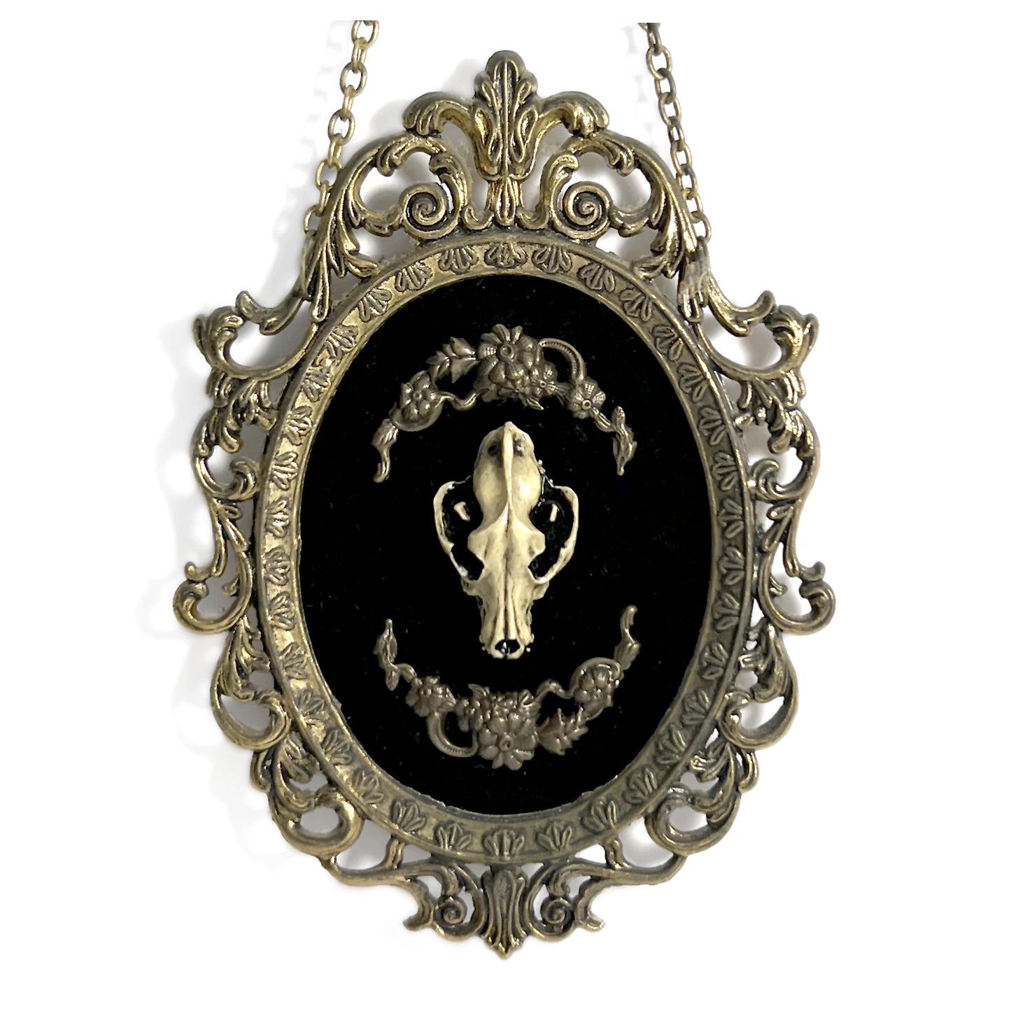 Resin Wolf Skull on Black Velvet Antique Framed Home Deco