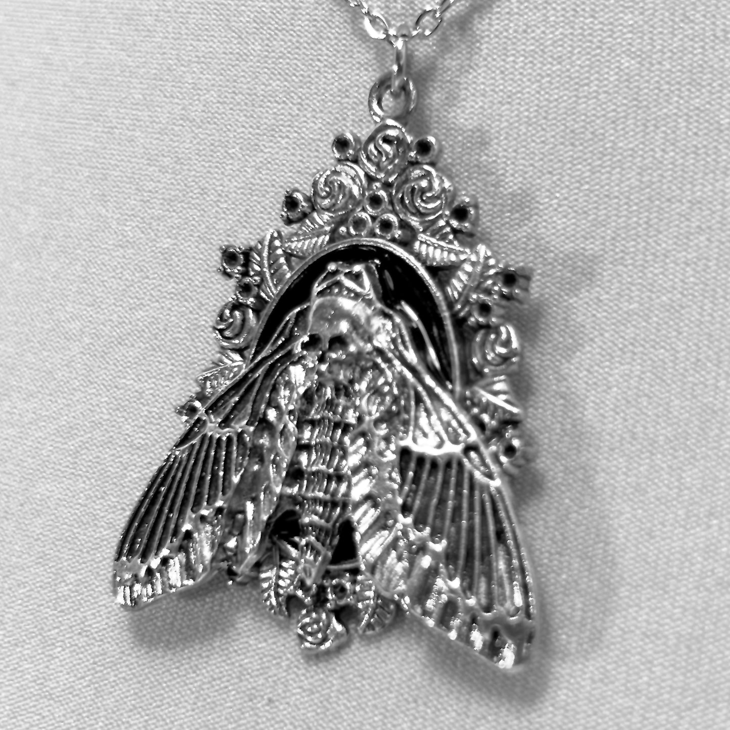 Large Death Head on Black Necklace