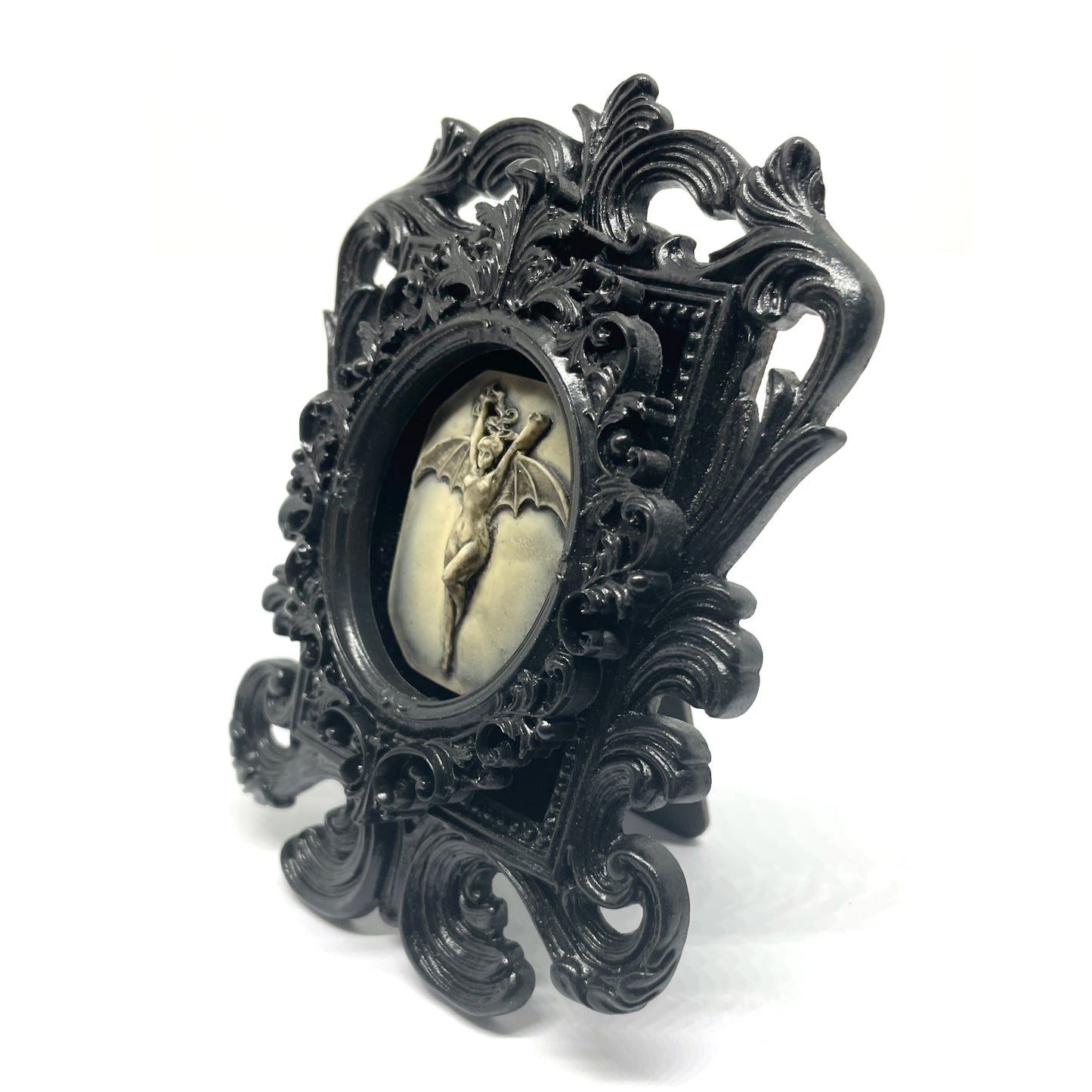 Small Black Resin Square Frame with Bat Woman Gothic Home Deco