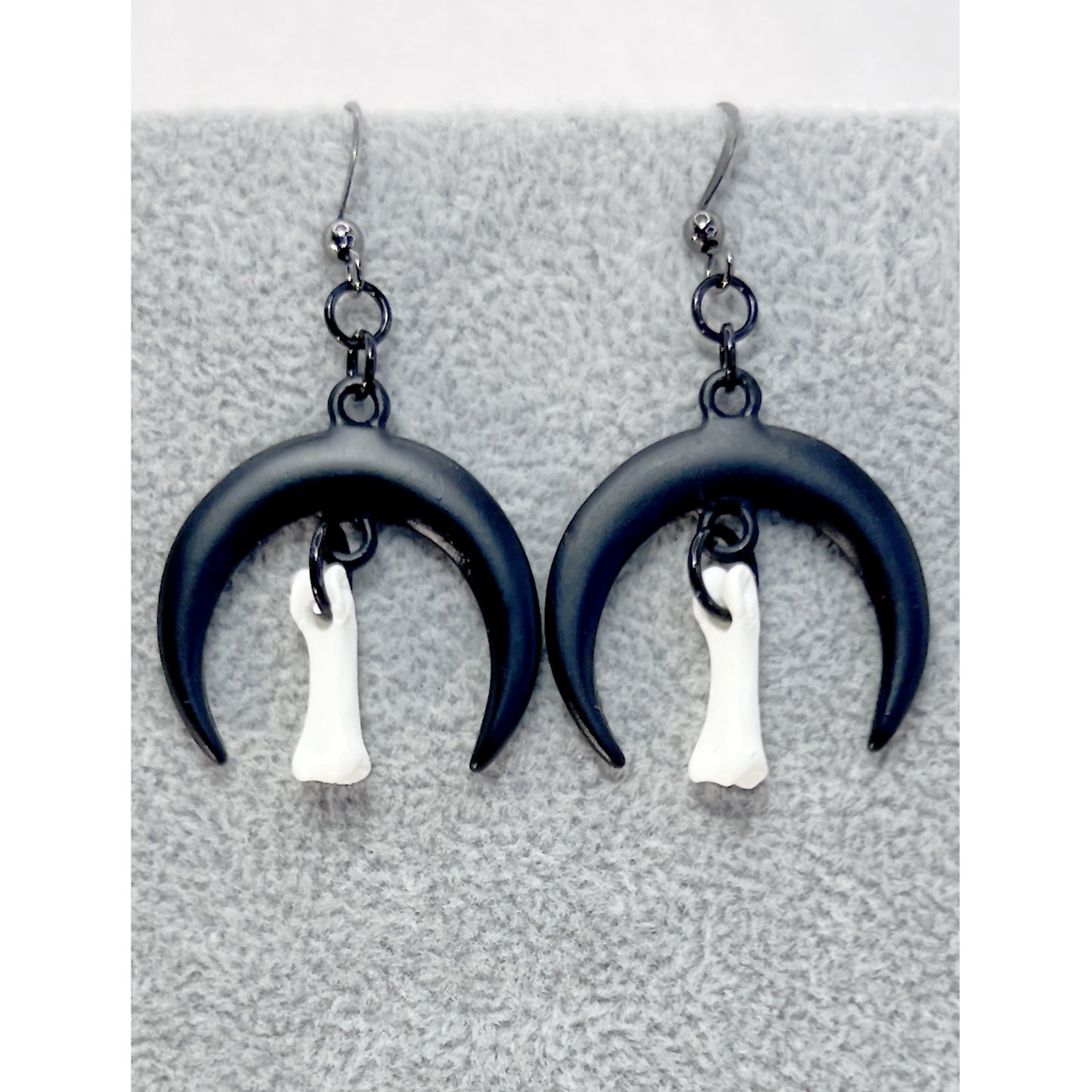Black Crescent Moon and Bone Earrings