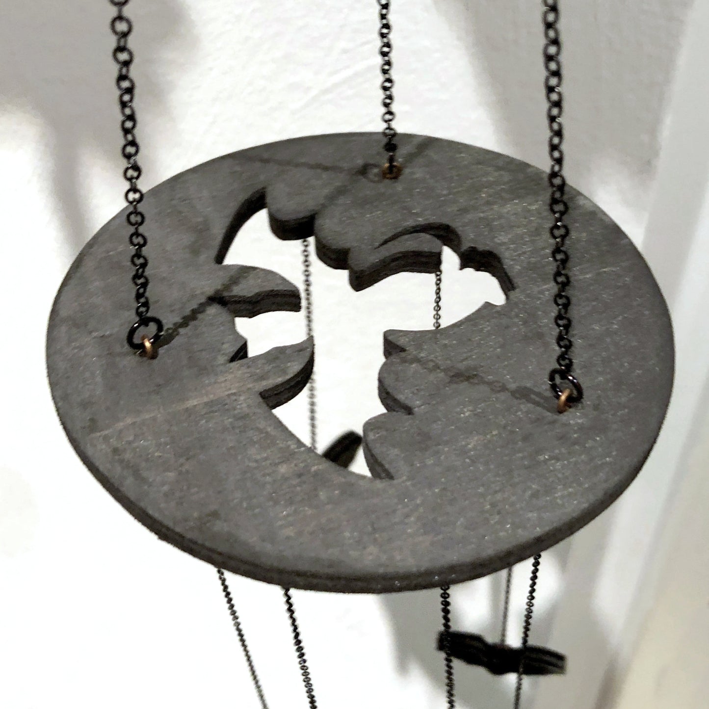 Small Black Stained Wood Bat Mobile with 8 Flying Bats