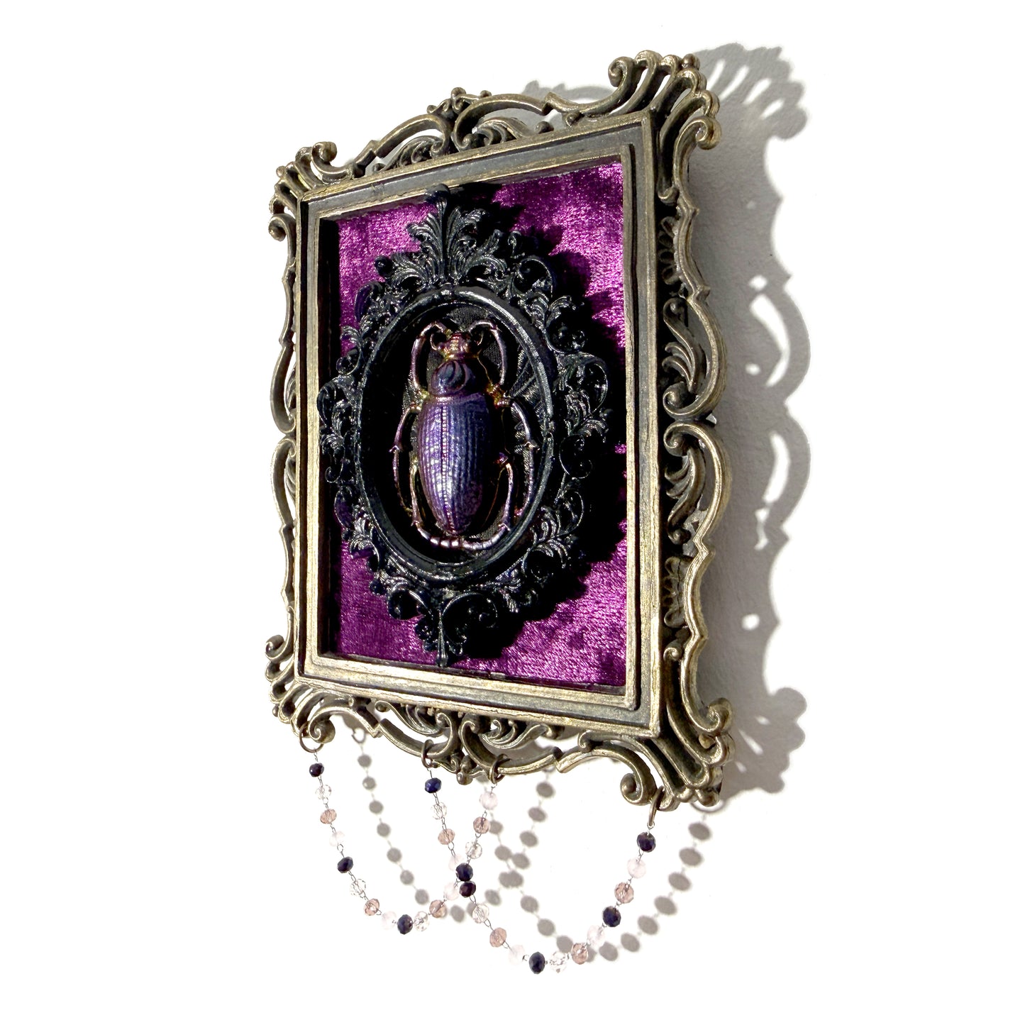 Scarab Beetle on Purple Velvet Antique Framed Home Deco