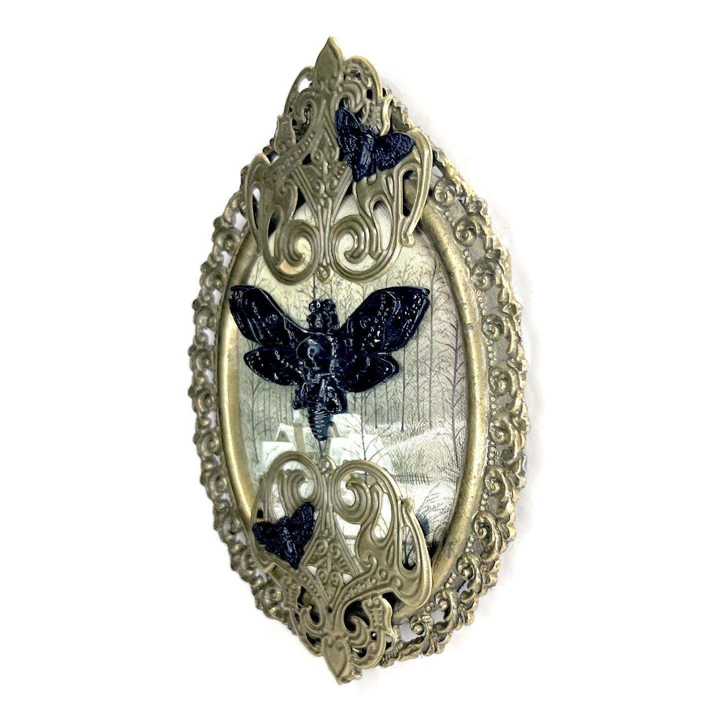Black Death Head Moth Antique Framed Gothic Home Deco