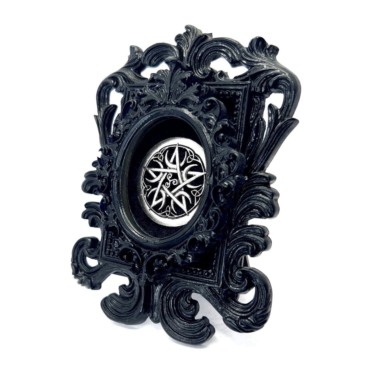 Small Black Resin Square Frame with Silver Pentacle on Black Velvet Gothic Home Deco