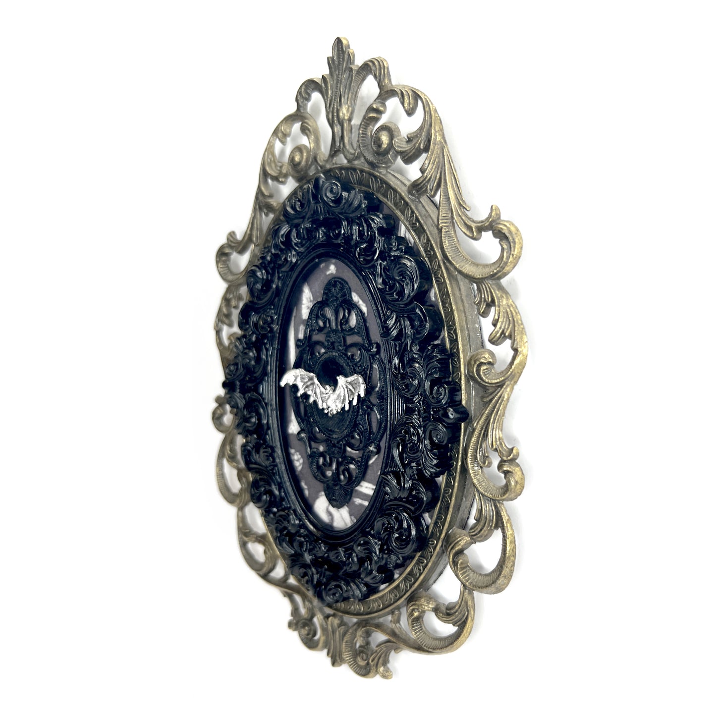 Silver Flying Bat Antique Framed Gothic Home Deco