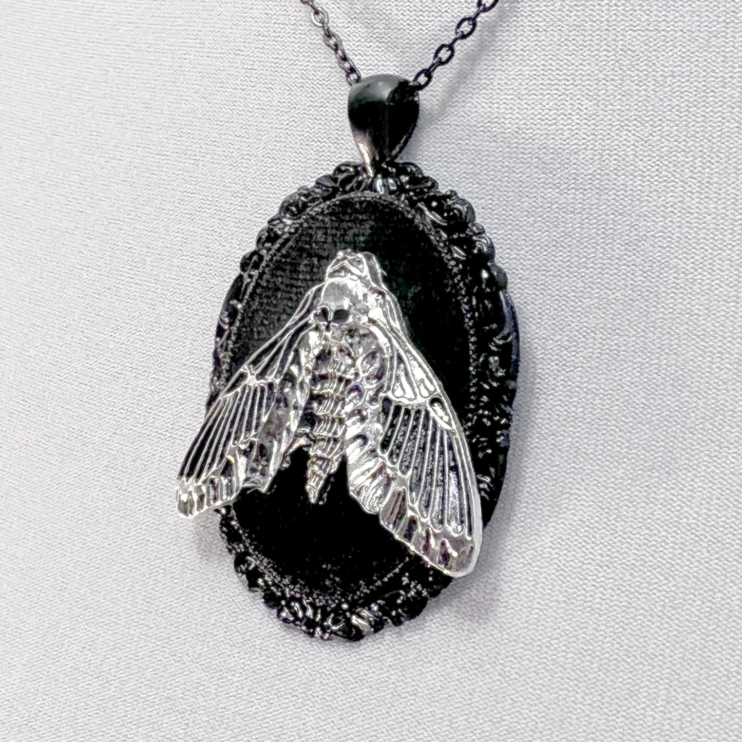 Large Resting Death Head on Black Velvet Necklace