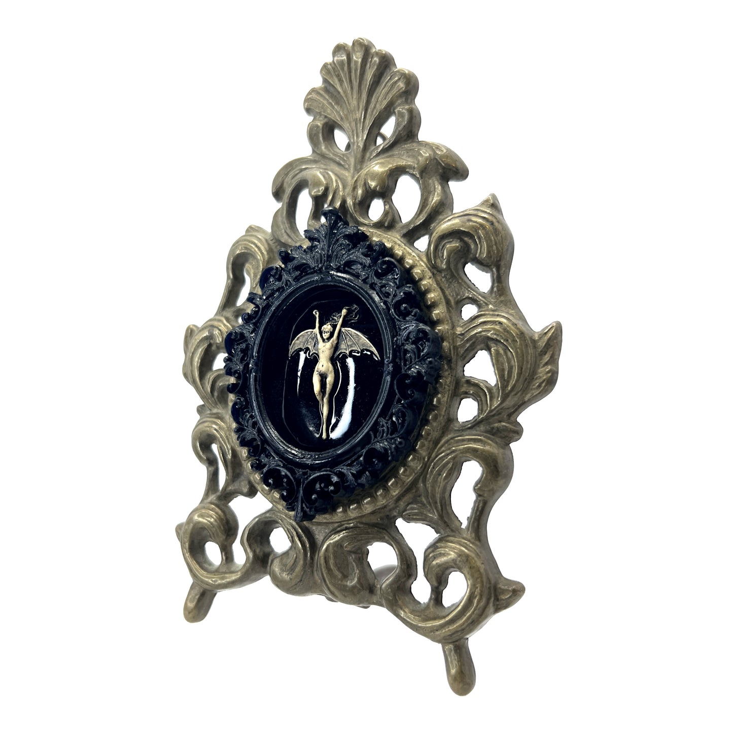 Bat Woman Standing or Hanging Antique Framed Gothic Home Deco