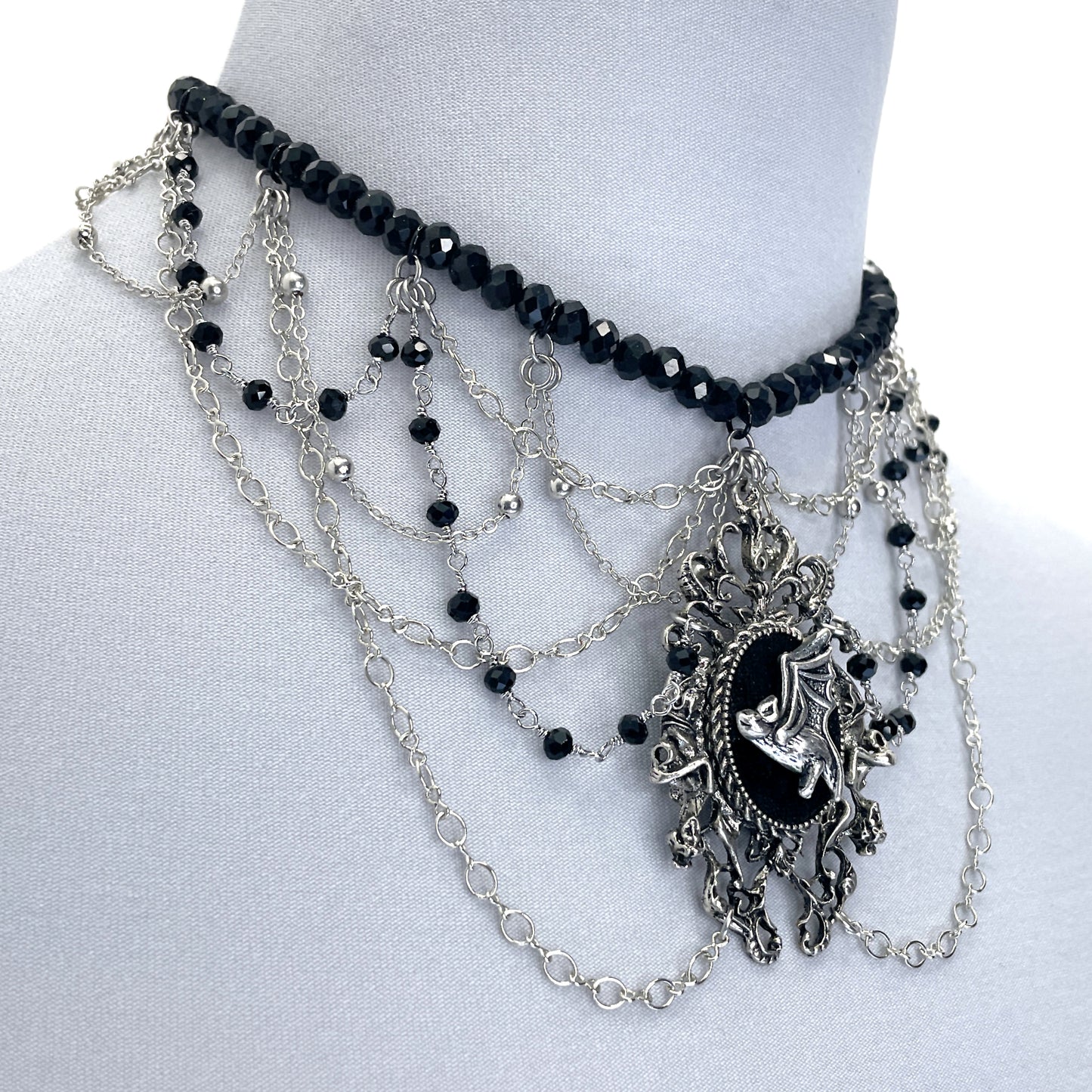 Black and Silver Multi-Strand Gothic Bat Necklace