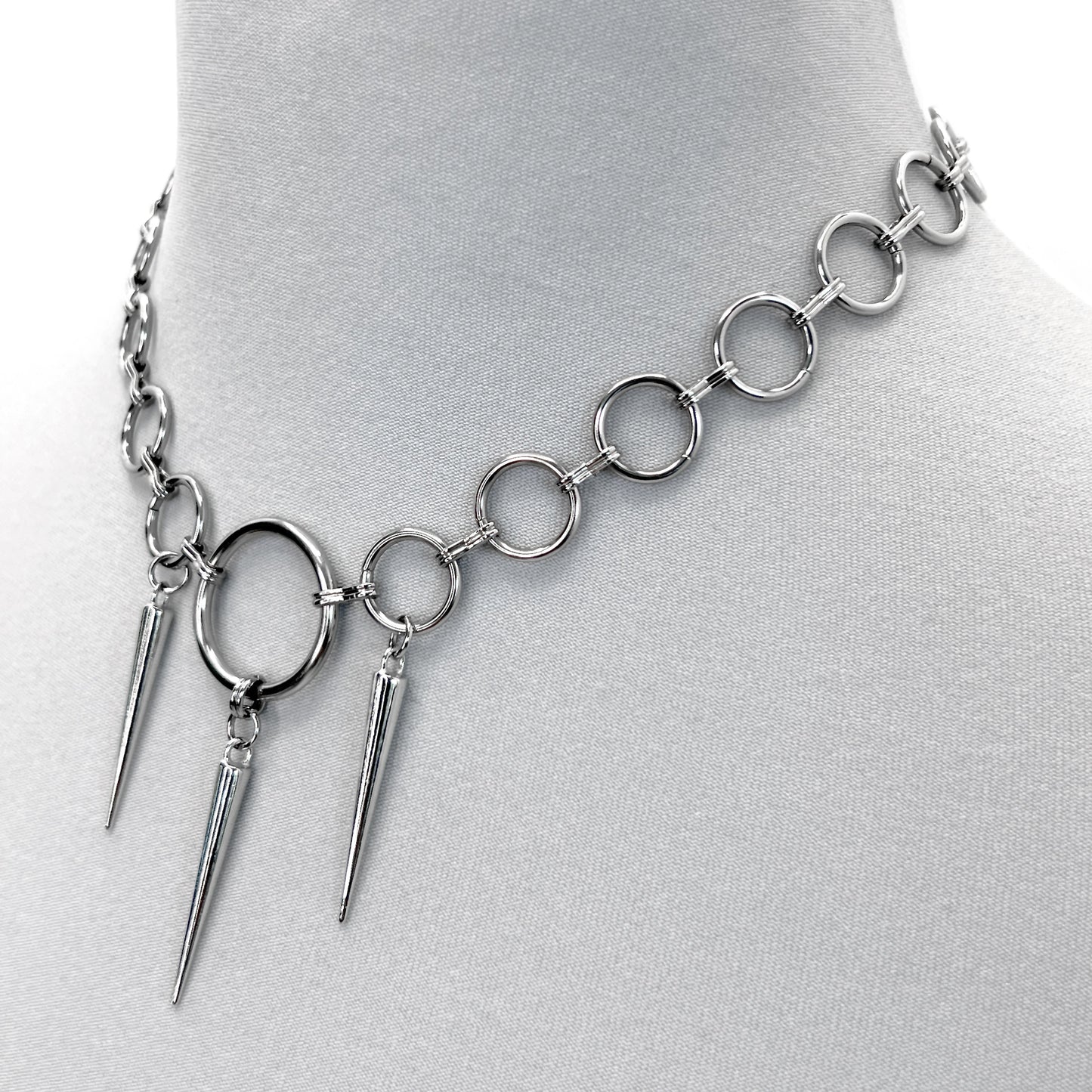 Stainless Steel and O-Rings with Spikes Necklace