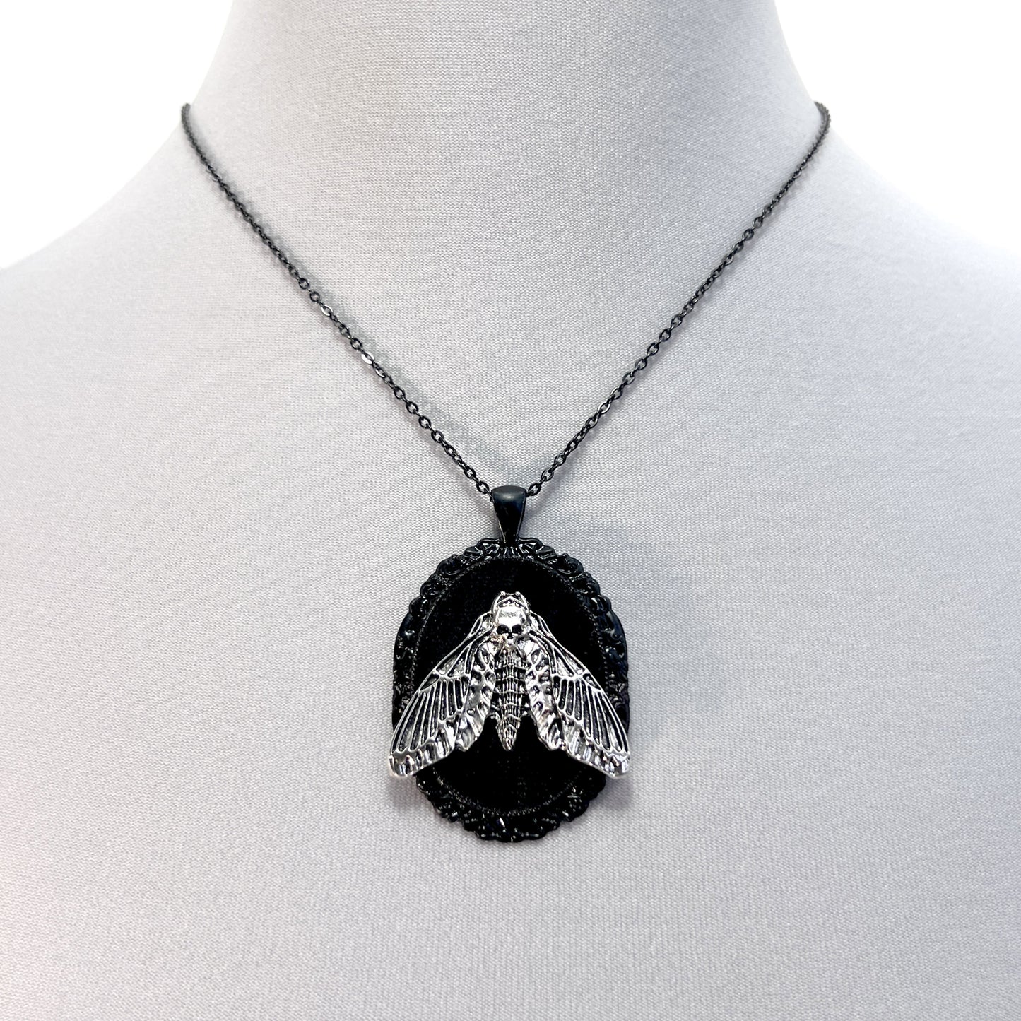 Large Resting Death Head on Black Velvet Necklace