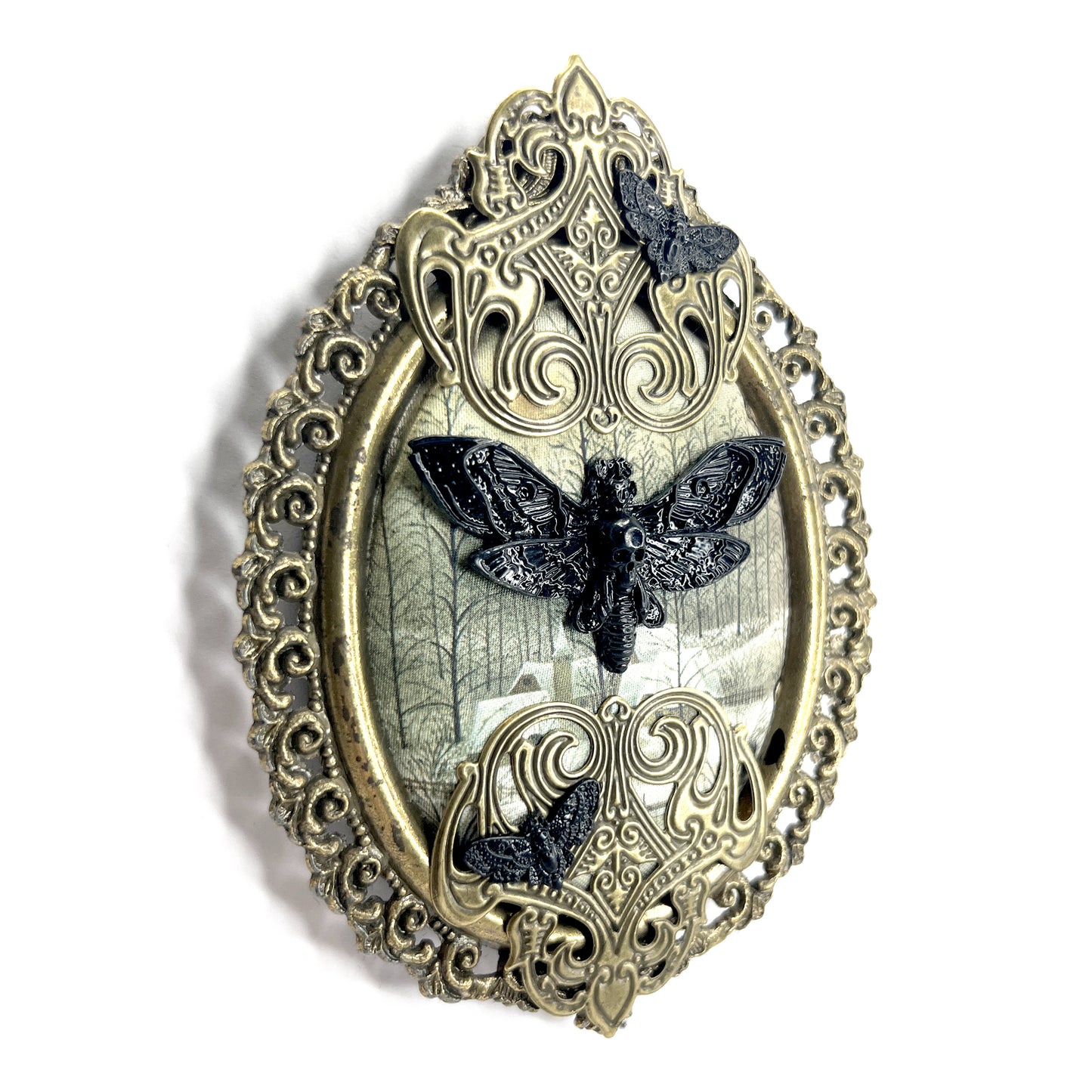 Black Death Head Moth Antique Framed Gothic Home Deco