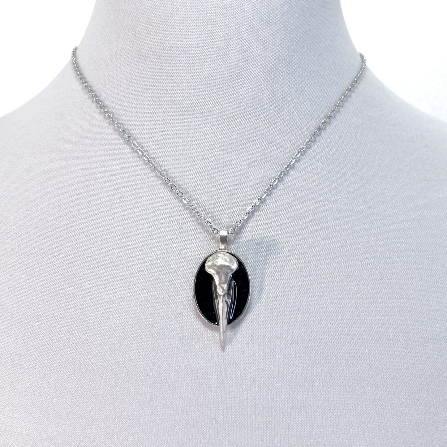 Metal Long Beak Bird Skull Necklace