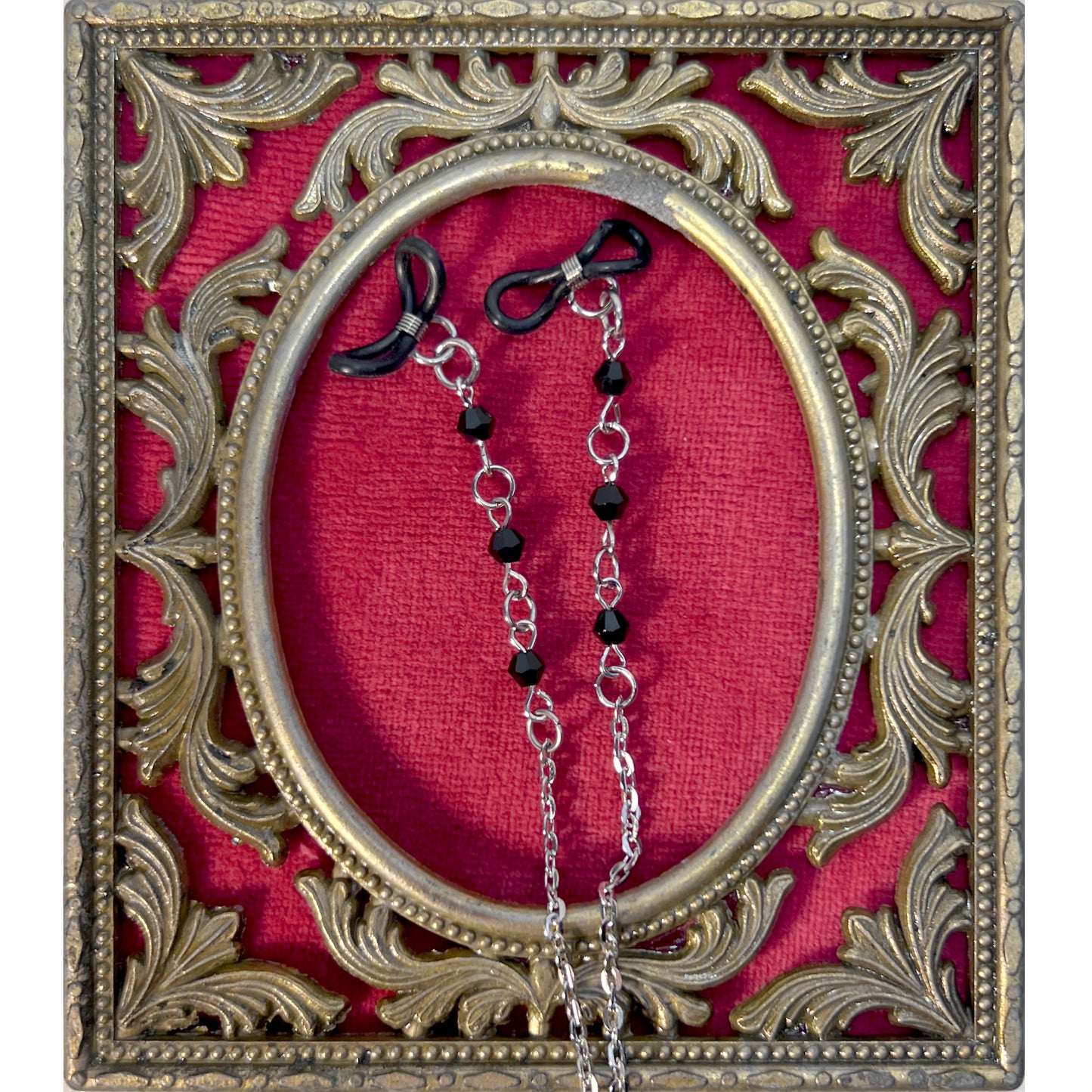 Black Beads and Silver Chain for Glasses