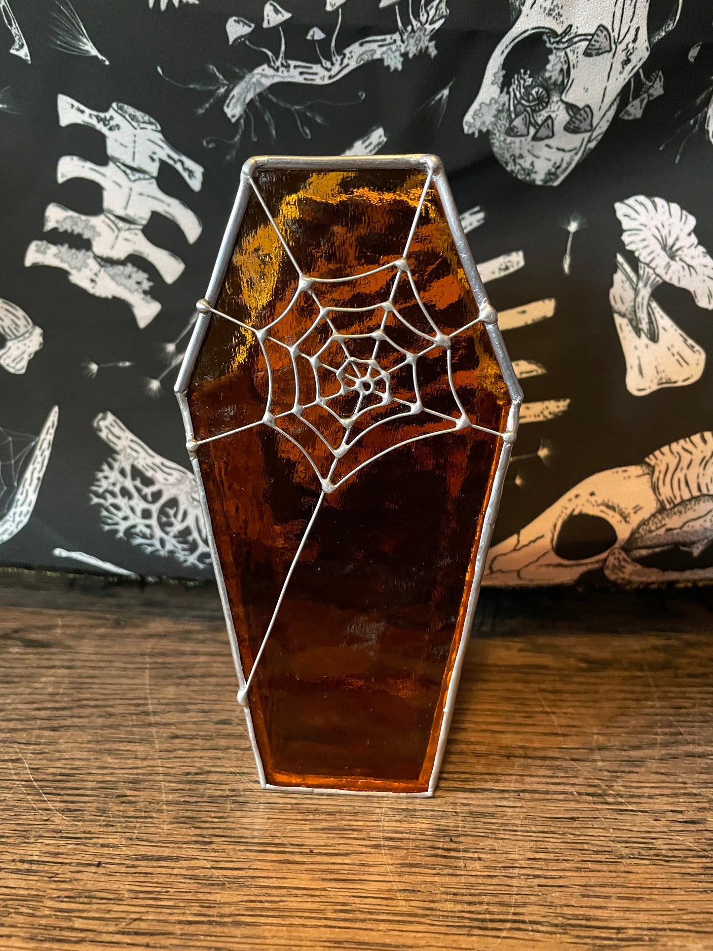 Custom Stained Glass Spiderweb Brush Holder