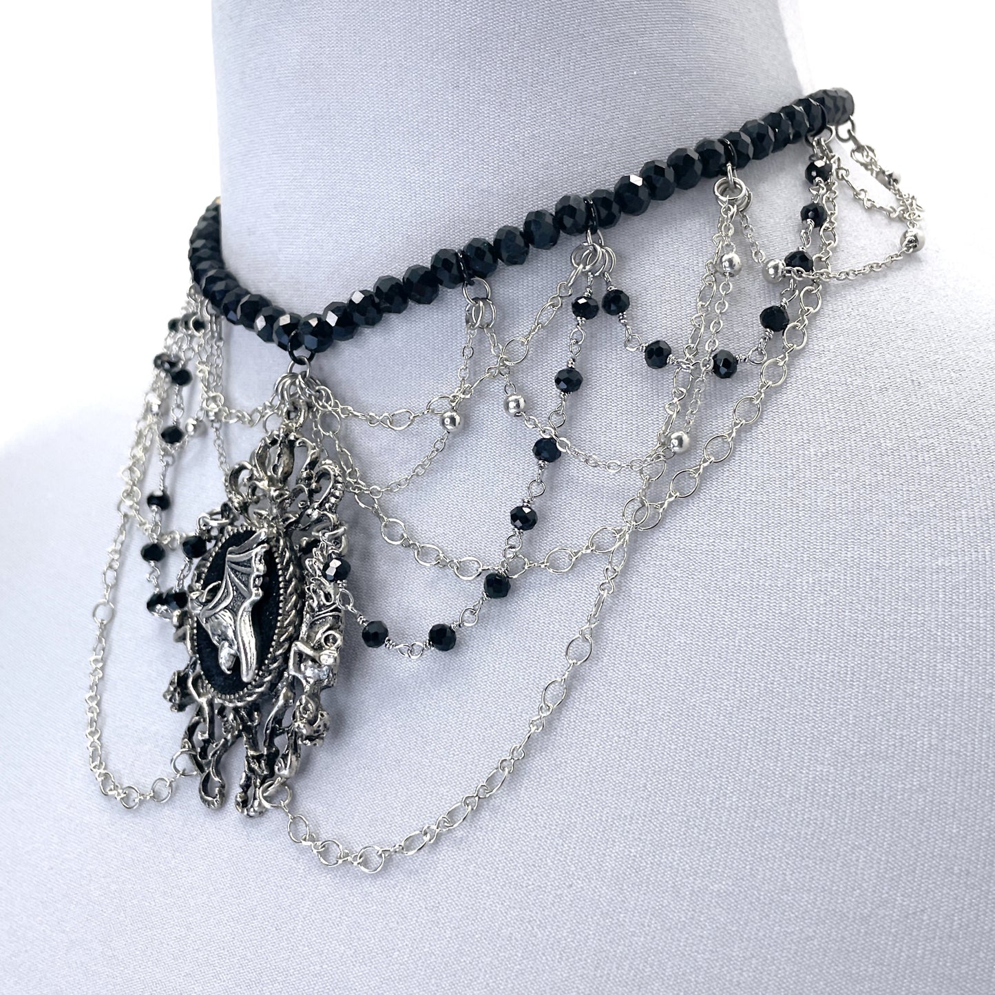 Black and Silver Multi-Strand Gothic Bat Necklace