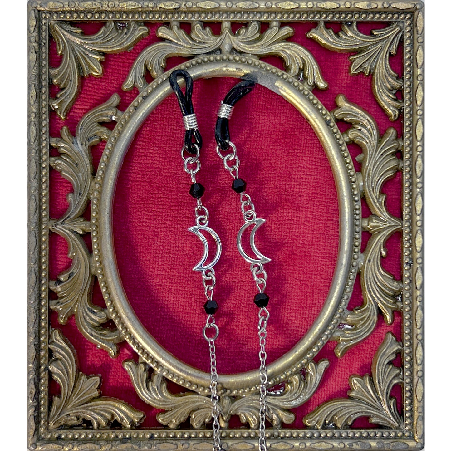 Silver Moon with Black Beads and Silver Chain for Glasses