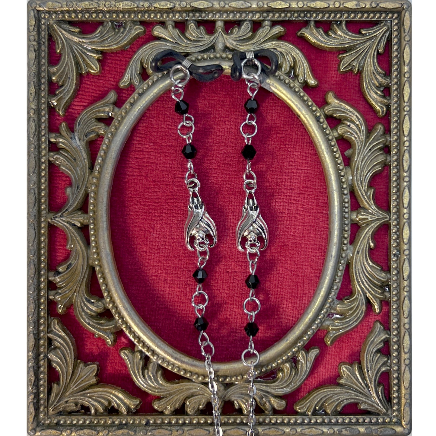 Silver Bat with Black Beads and Silver Chain for Glasses