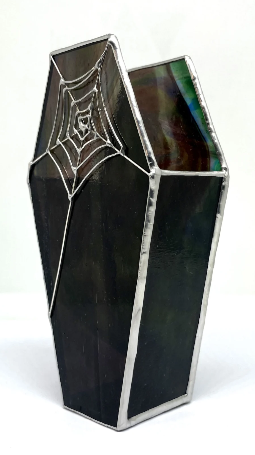Custom Stained Glass Spiderweb Brush Holder