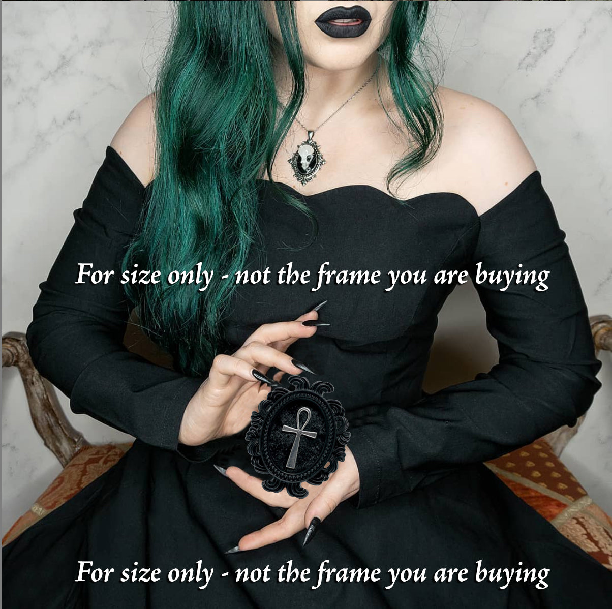 Small Black Resin Oval Frame with Large Beetle on Burgundy Velvet Gothic Home Deco