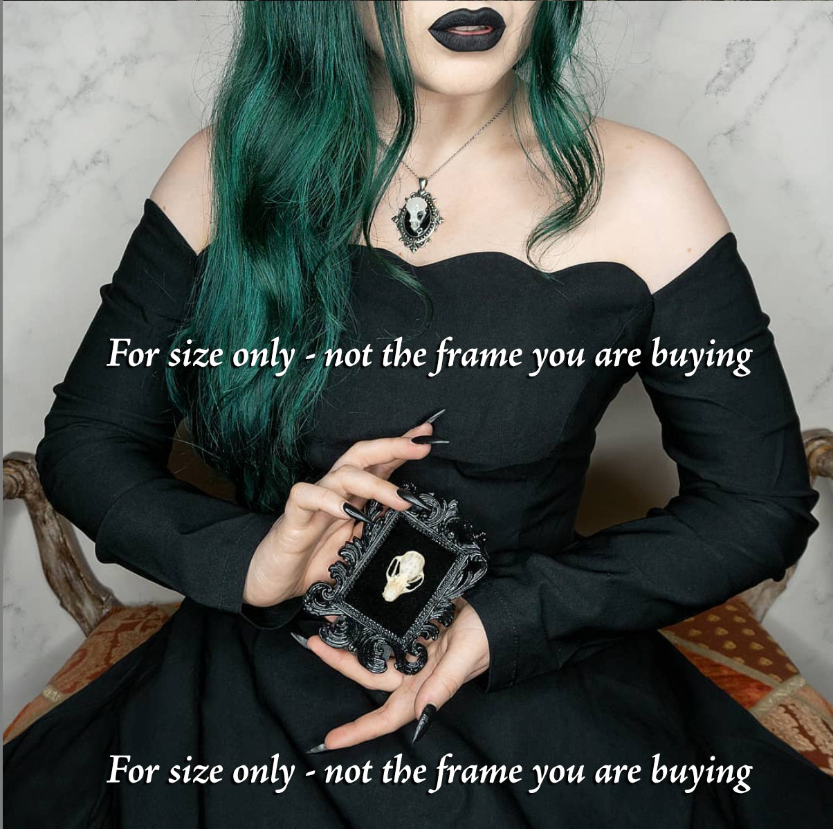 Small Black Resin Square Frame with Silver Sigil on Black Velvet Gothic Home Deco