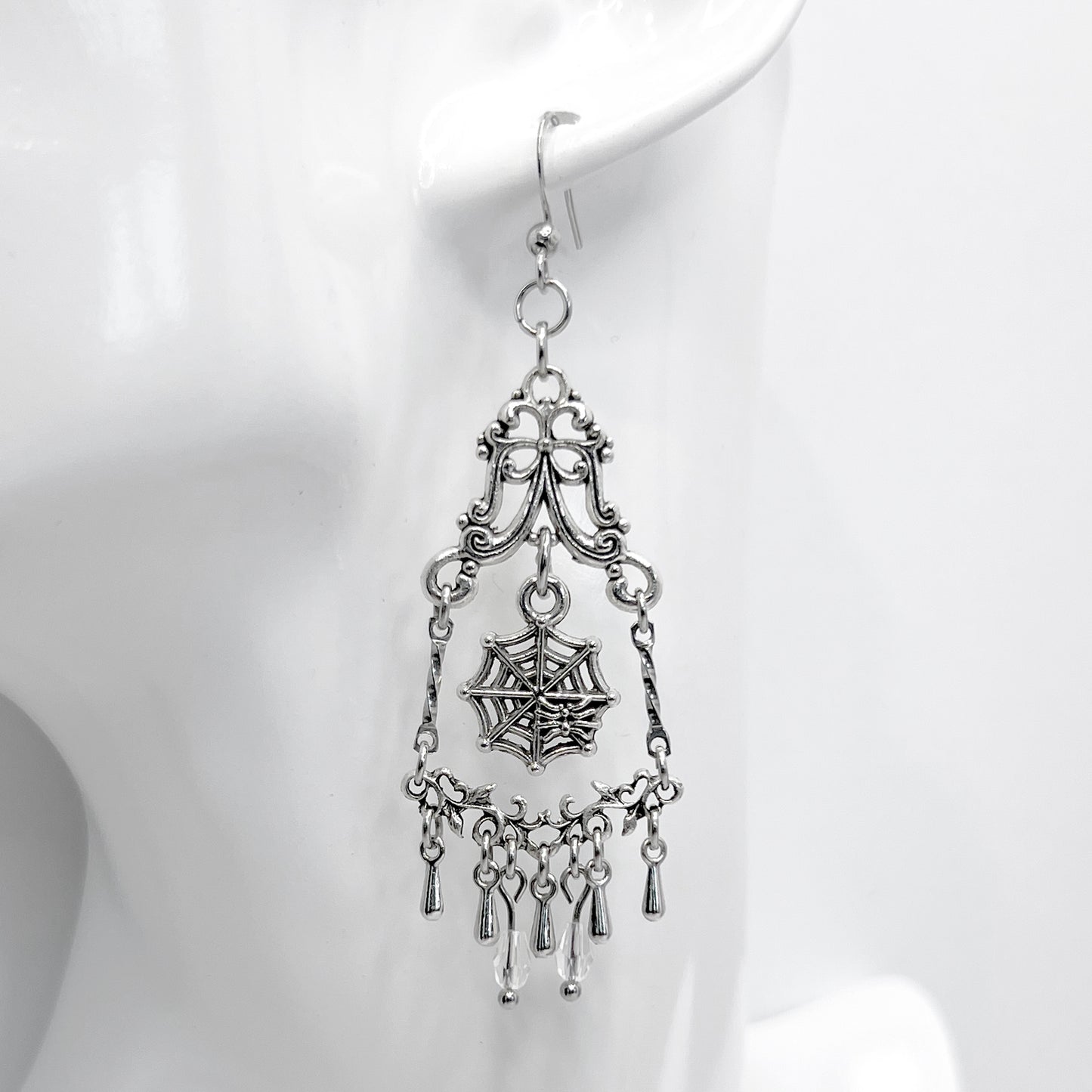 Old School Goth Chandelier Spiderweb Earrings