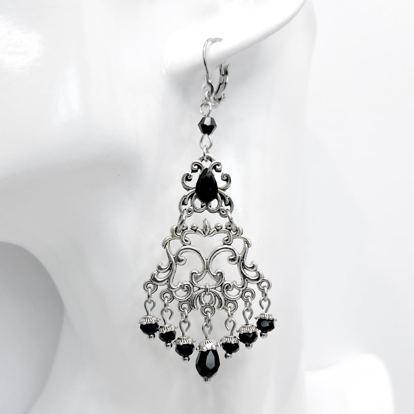 Old School Goth Chandelier and Black Bead Earrings