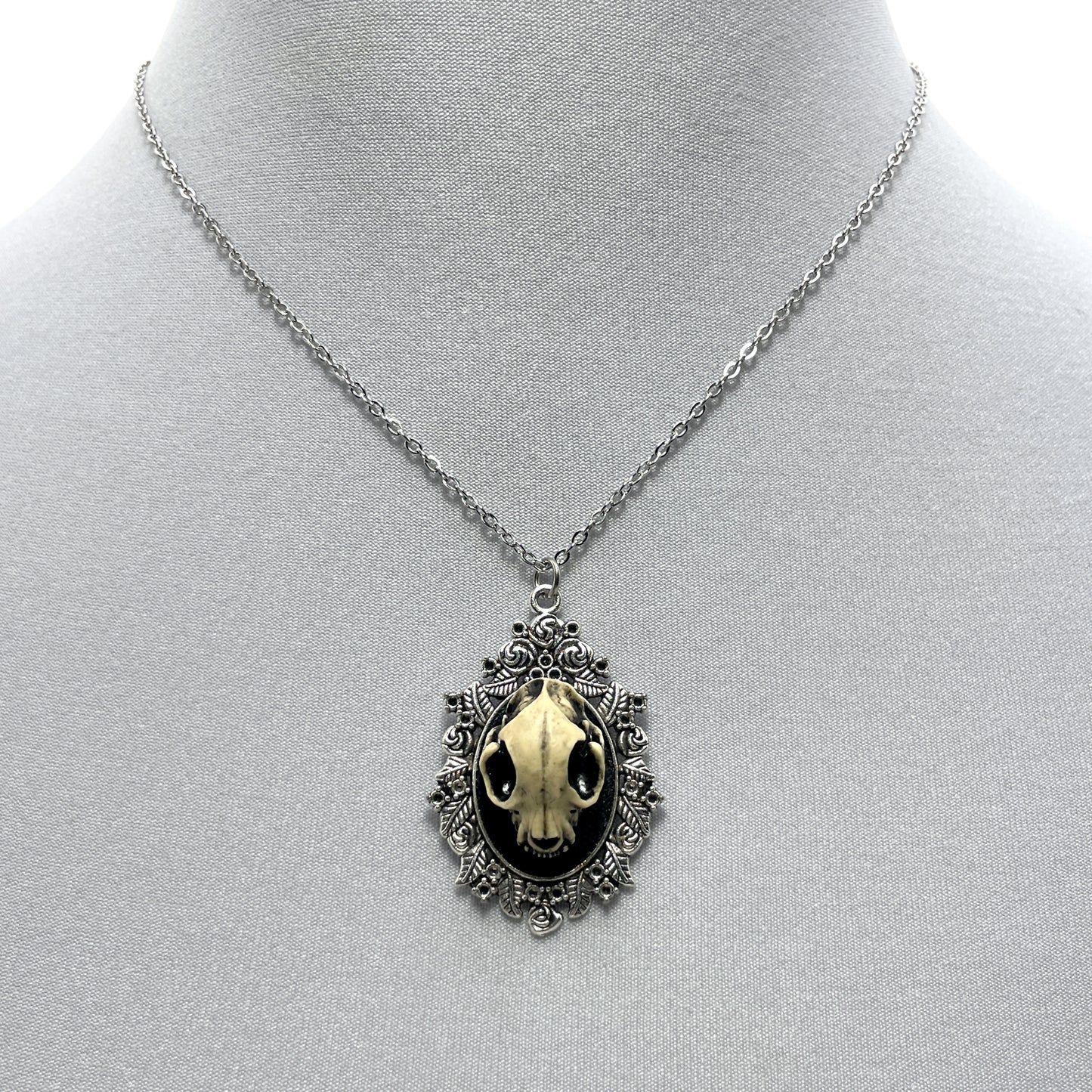 Small Resin Cat Skull Necklace