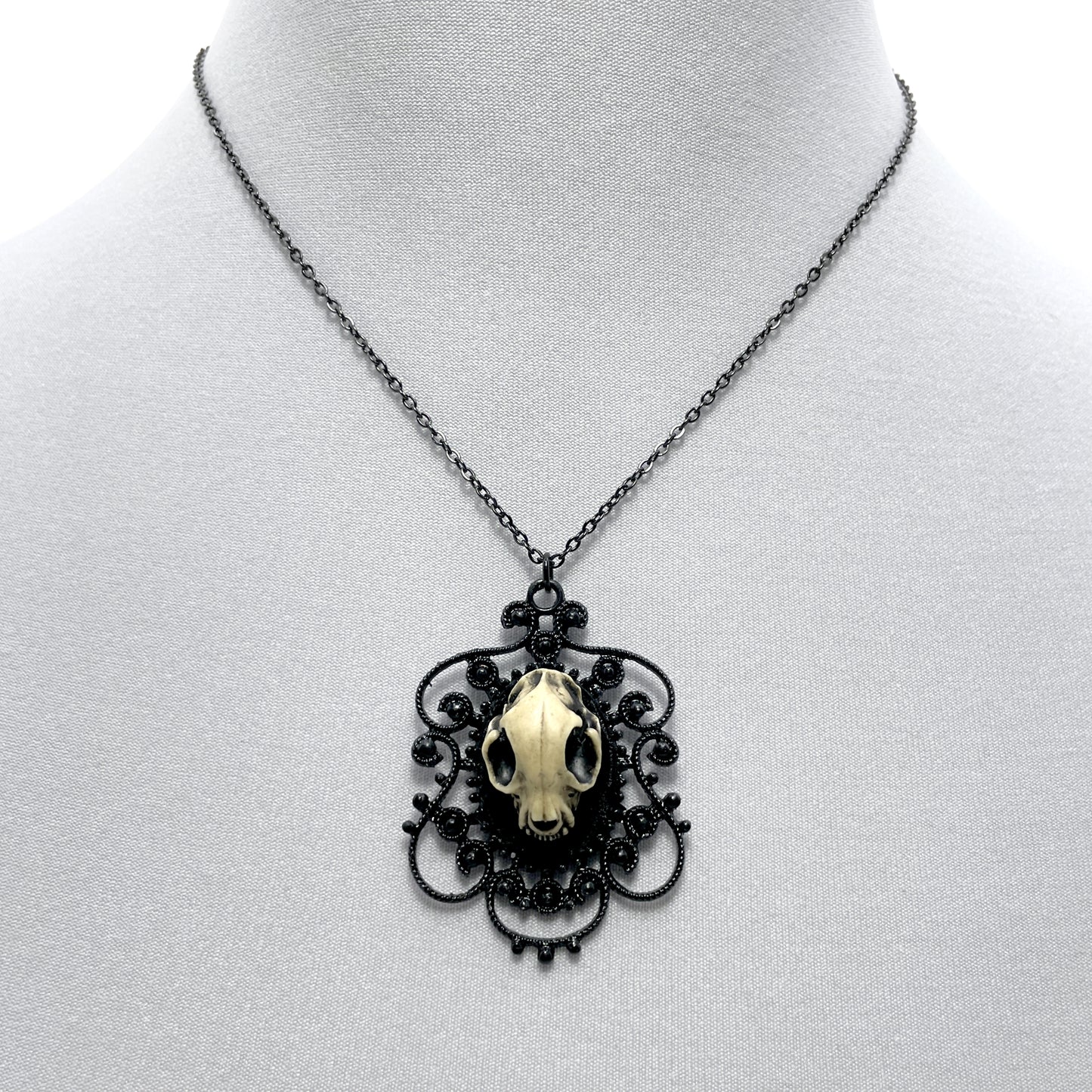 Small Resin Cat Skull Necklace