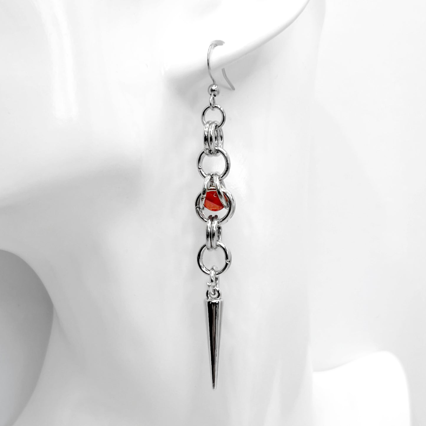 Chainmail and Spike with Red Bead Earrings