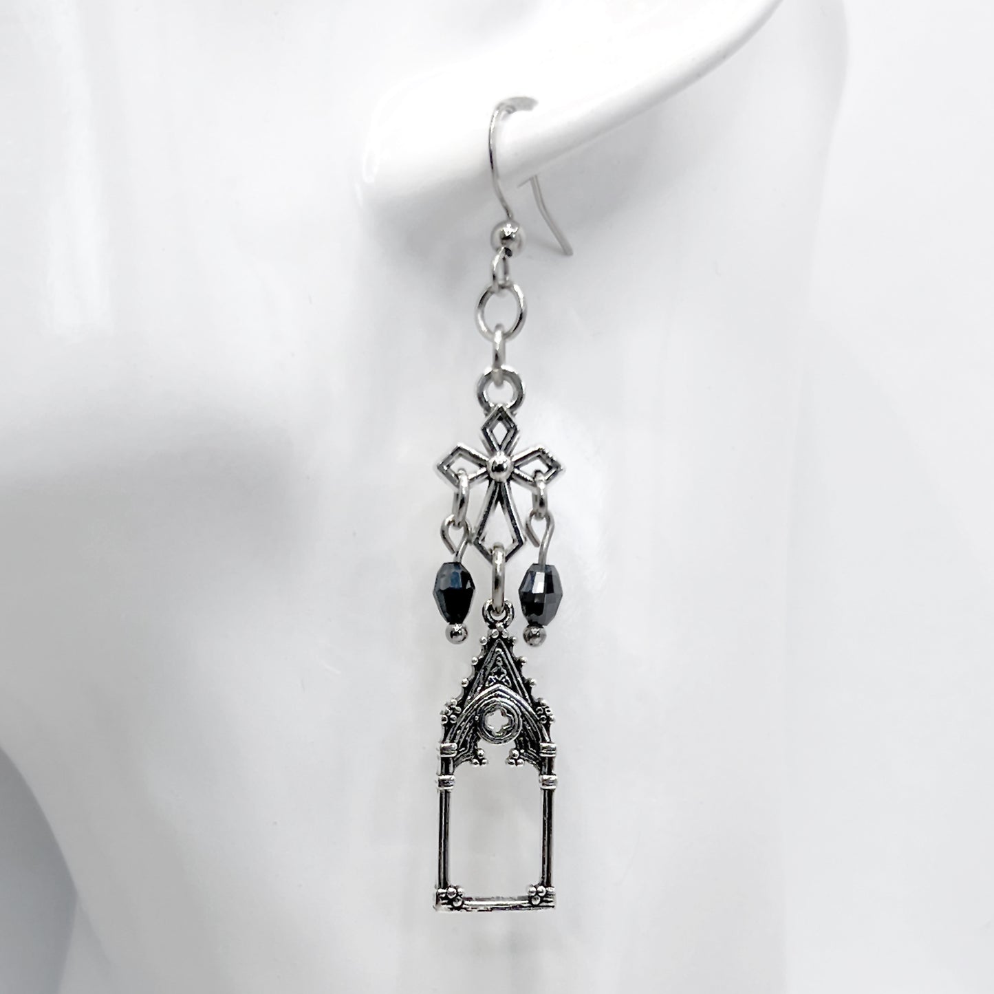 Old School Goth Cathedral Window and Cross Earrings