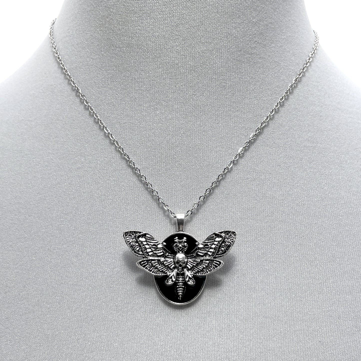Small Flying Death Head on Black Necklace