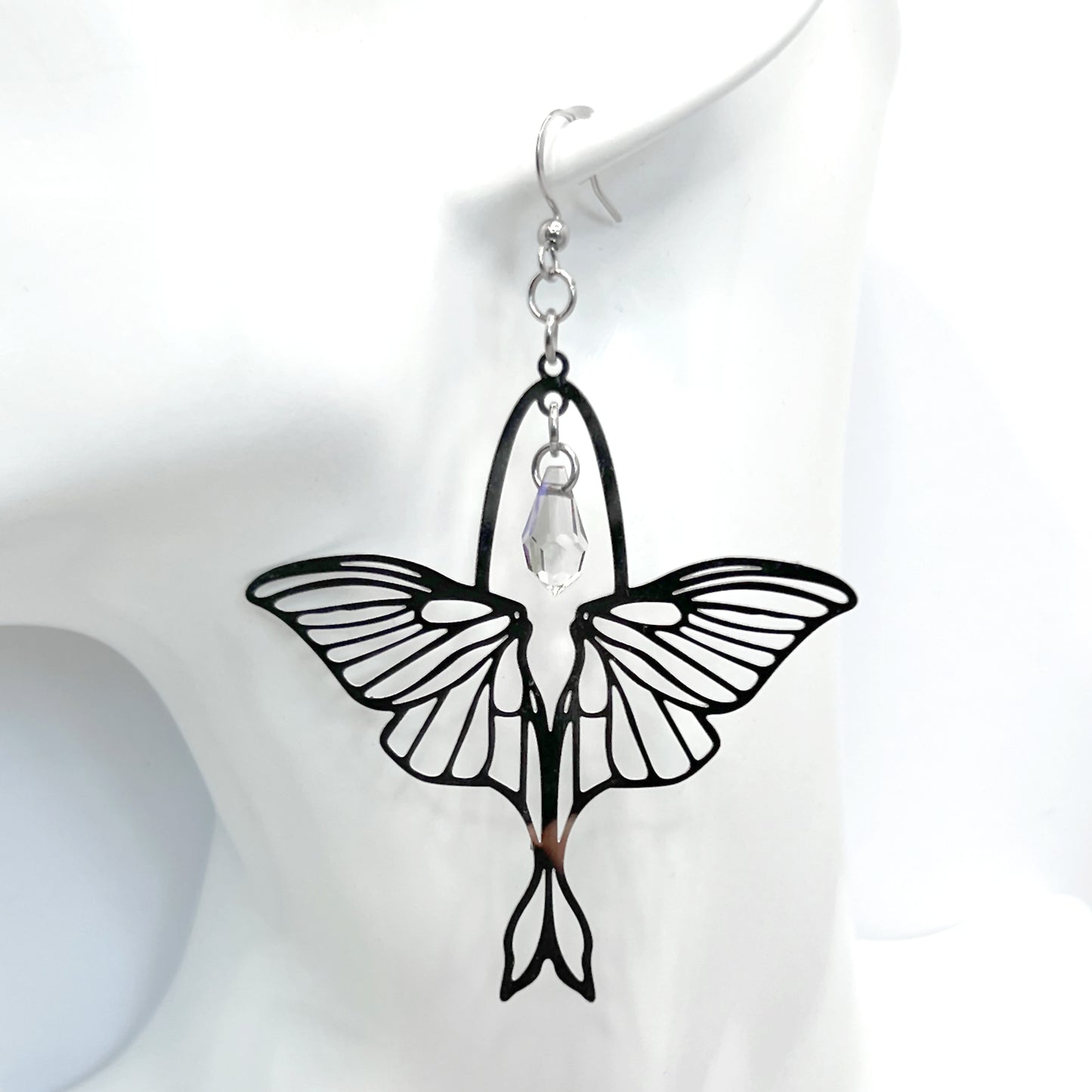 Large Moth and Bead Earrings