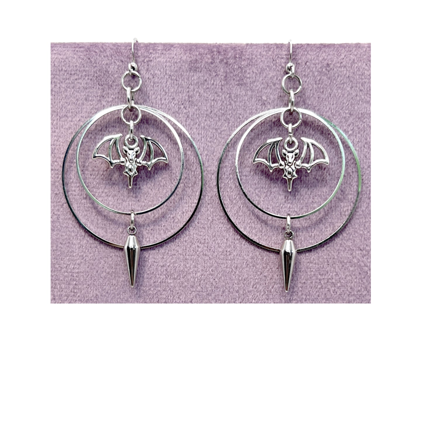 Double Hoop with a Bat and Hanging Spike Earrings