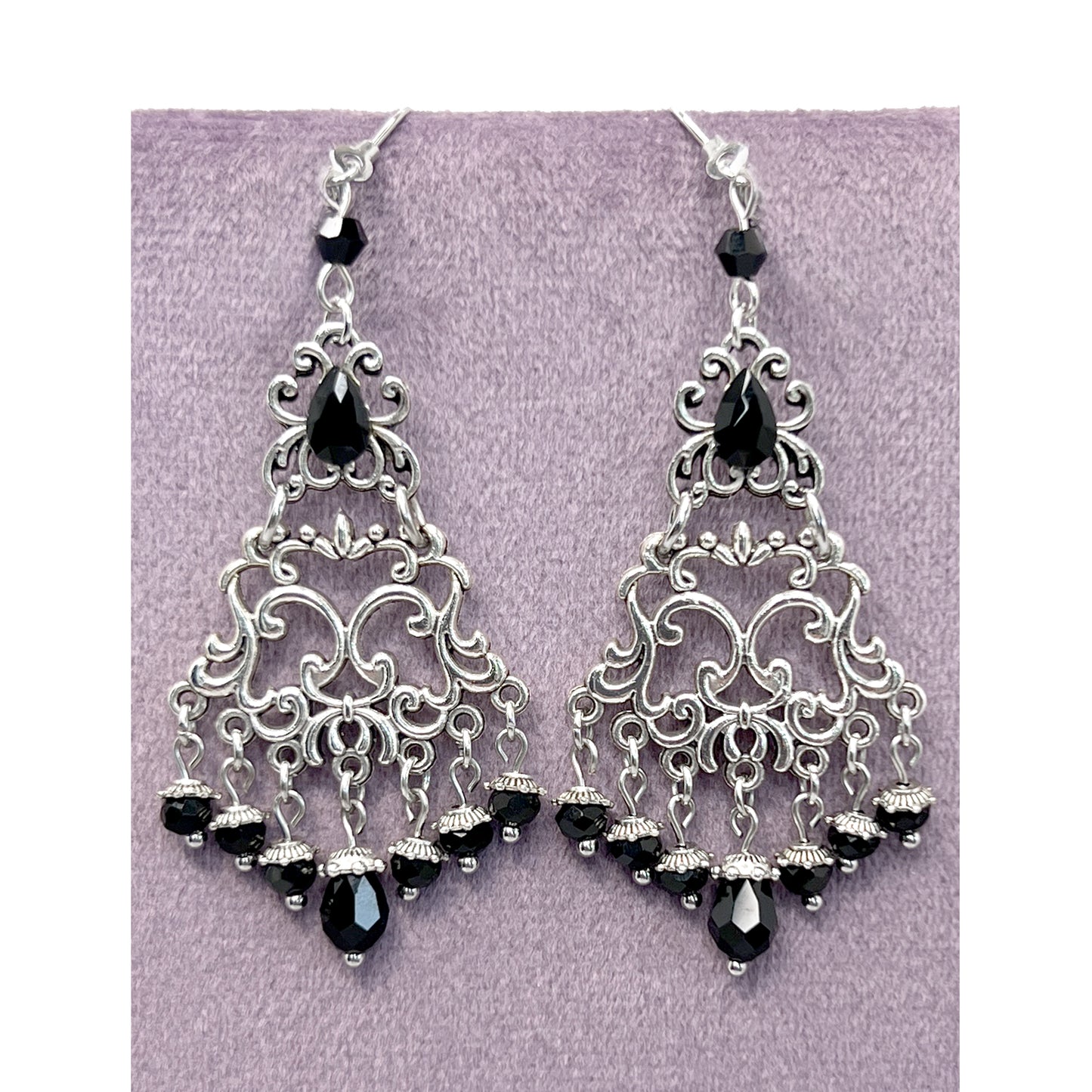 Old School Goth Chandelier and Black Bead Earrings