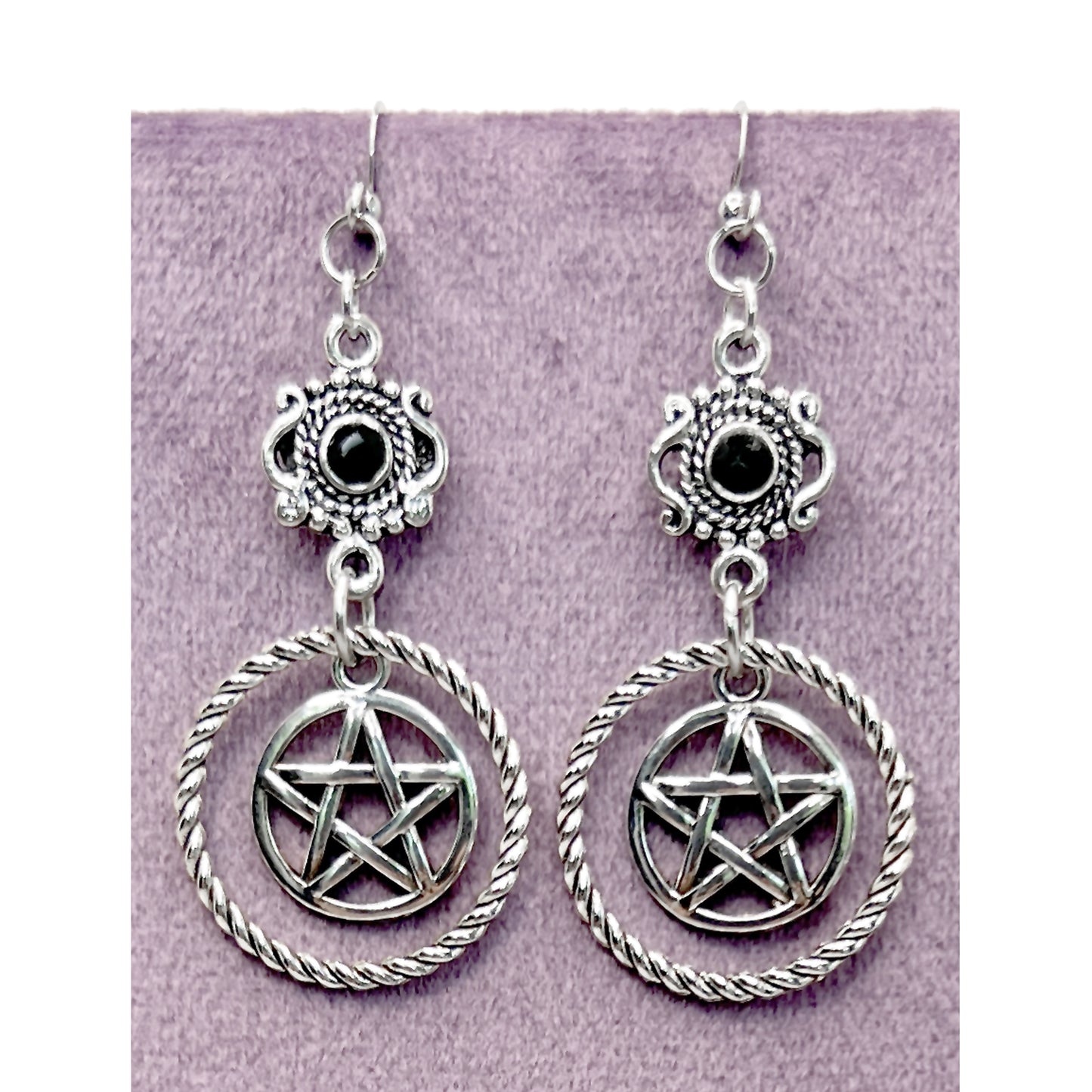 Old School Goth Silver Pentacle and Hoop Earrings