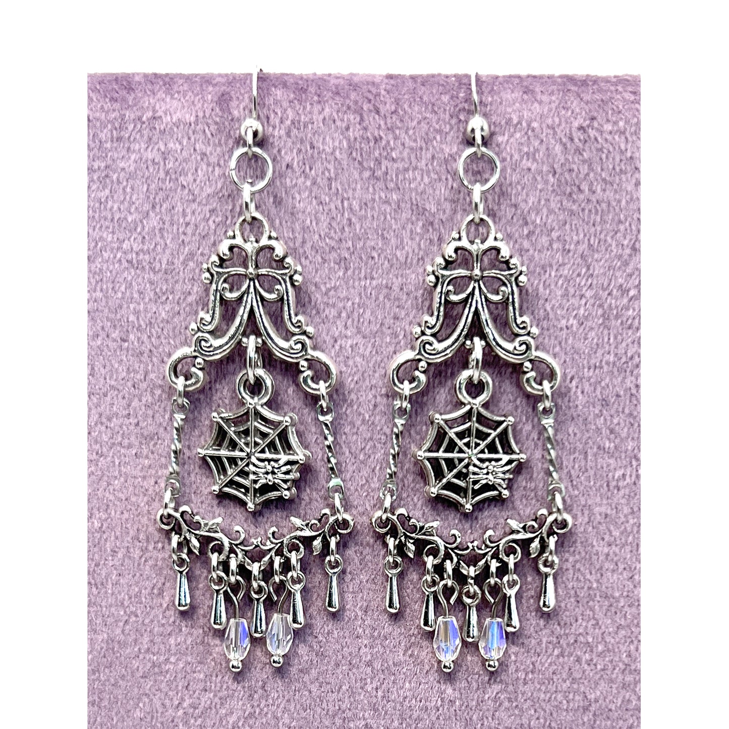 Old School Goth Chandelier Spiderweb Earrings