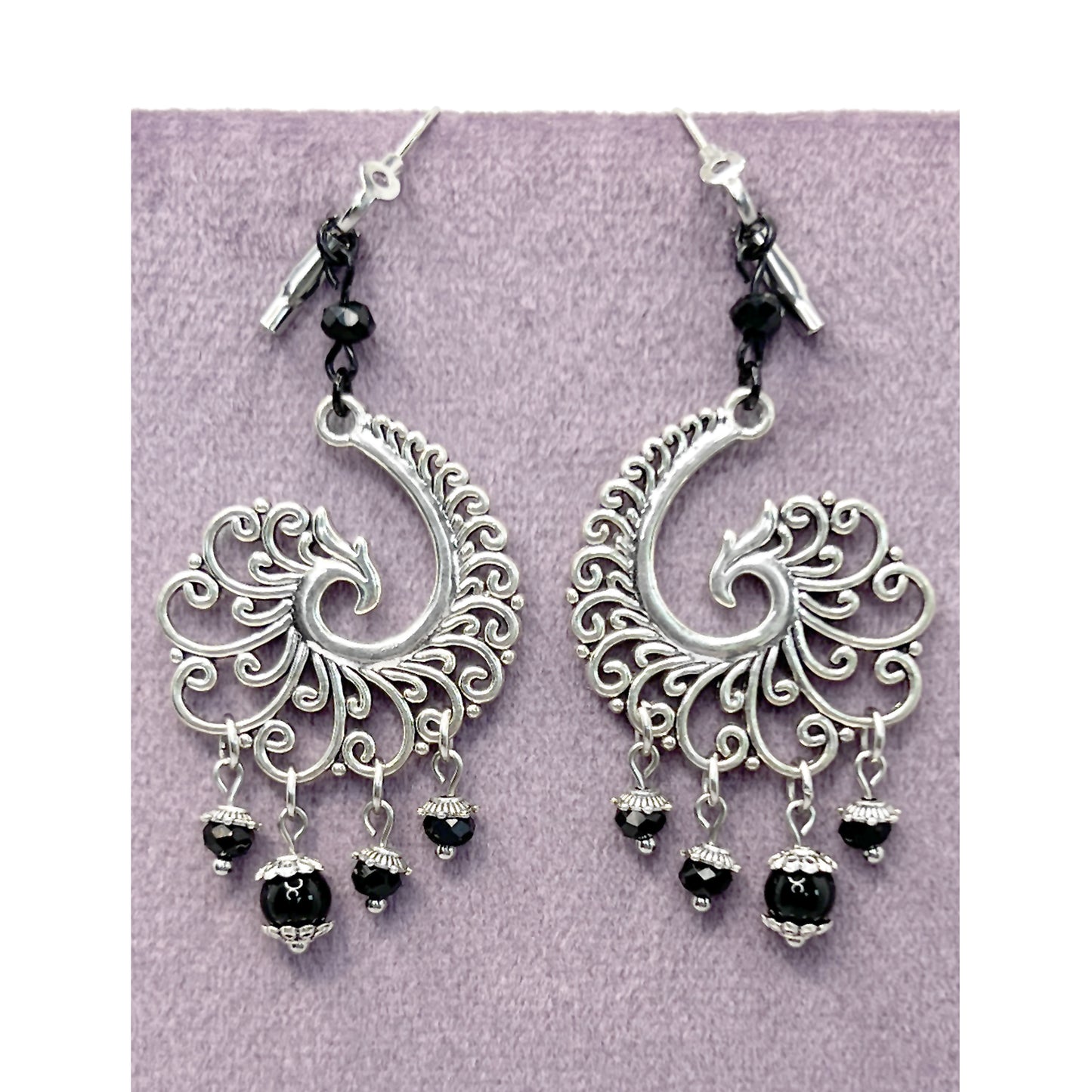 Old School Goth Silver Spiral and Bead Earrings