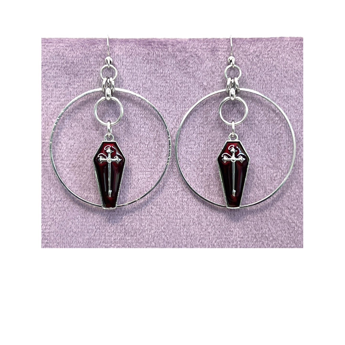 Red Coffin and Hoop Earrings