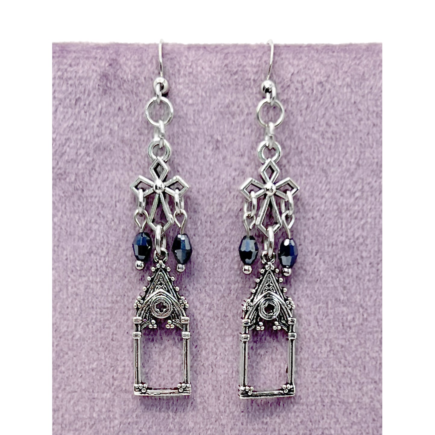Old School Goth Cathedral Window and Cross Earrings