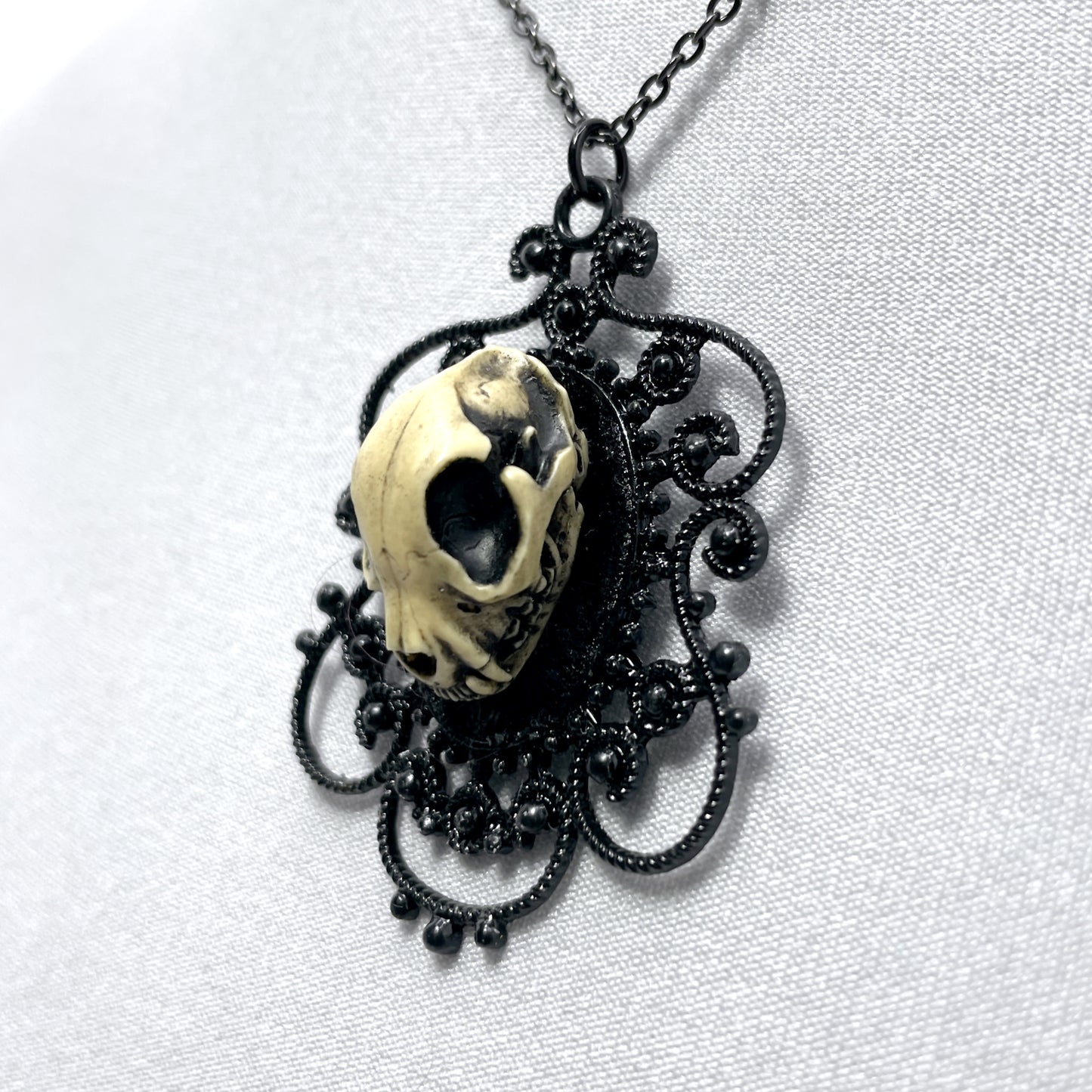 Small Resin Cat Skull Necklace