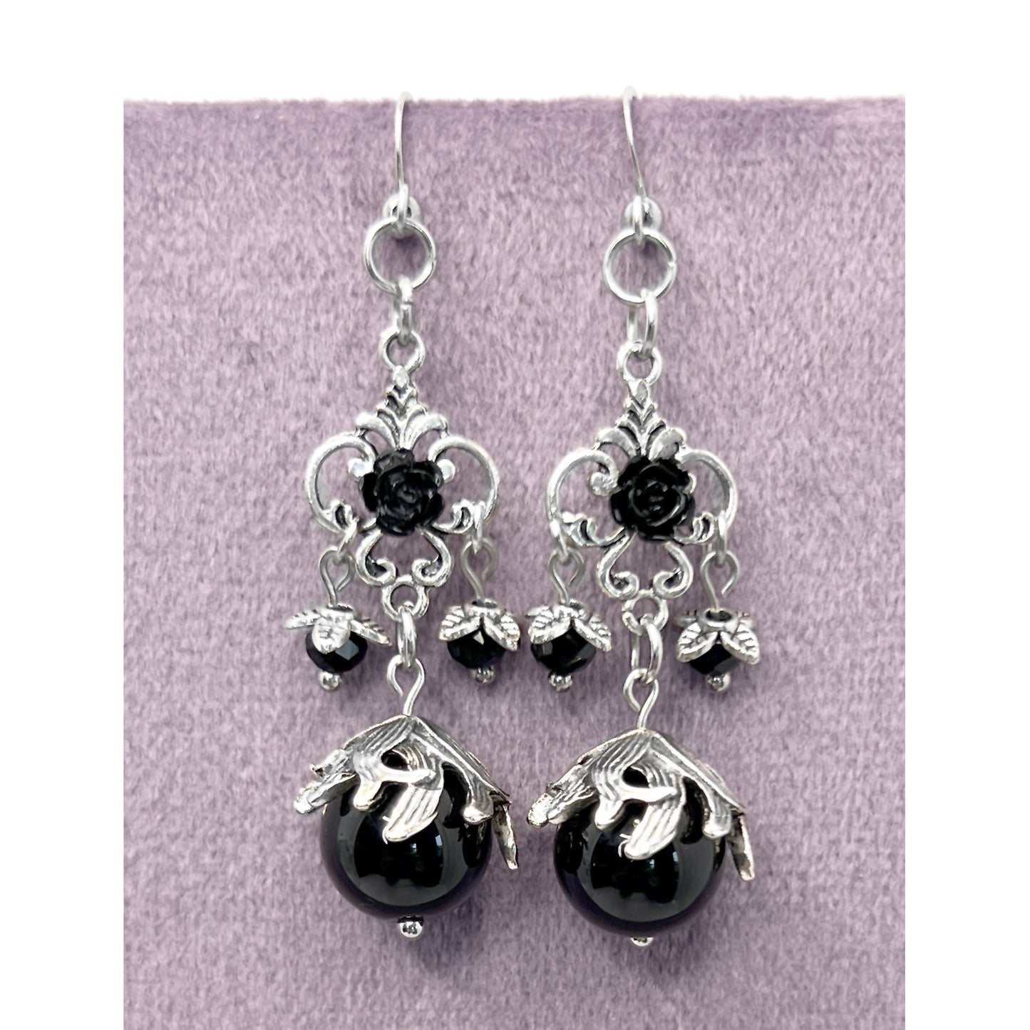 Old School Goth Large Black Glass Bead Earrings