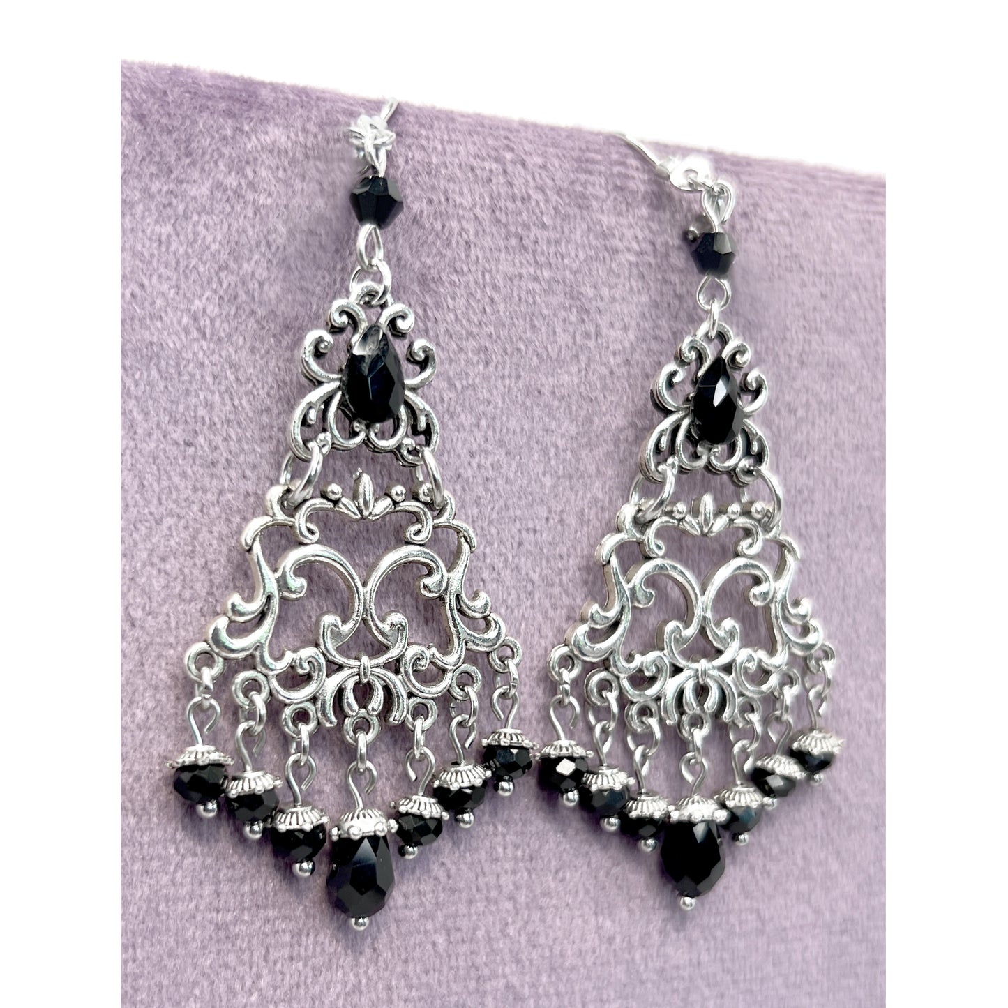 Old School Goth Chandelier and Black Bead Earrings