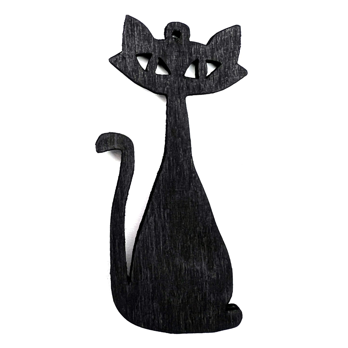 50's Style Cat Christmas / Holiday Tree Ornament - Black Stained Wood